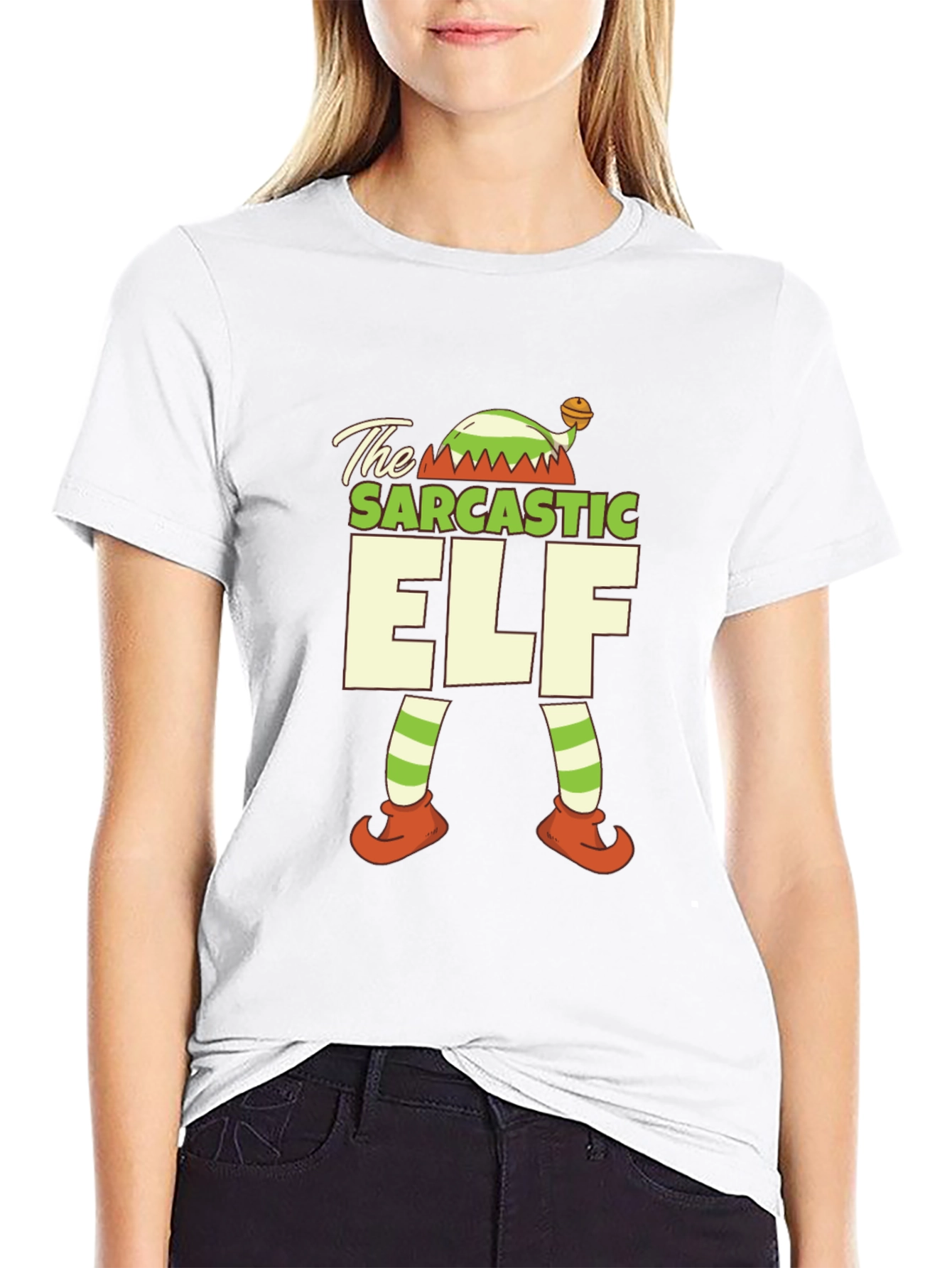 Black Sarcastic Elf Holiday T-Shirt view 9