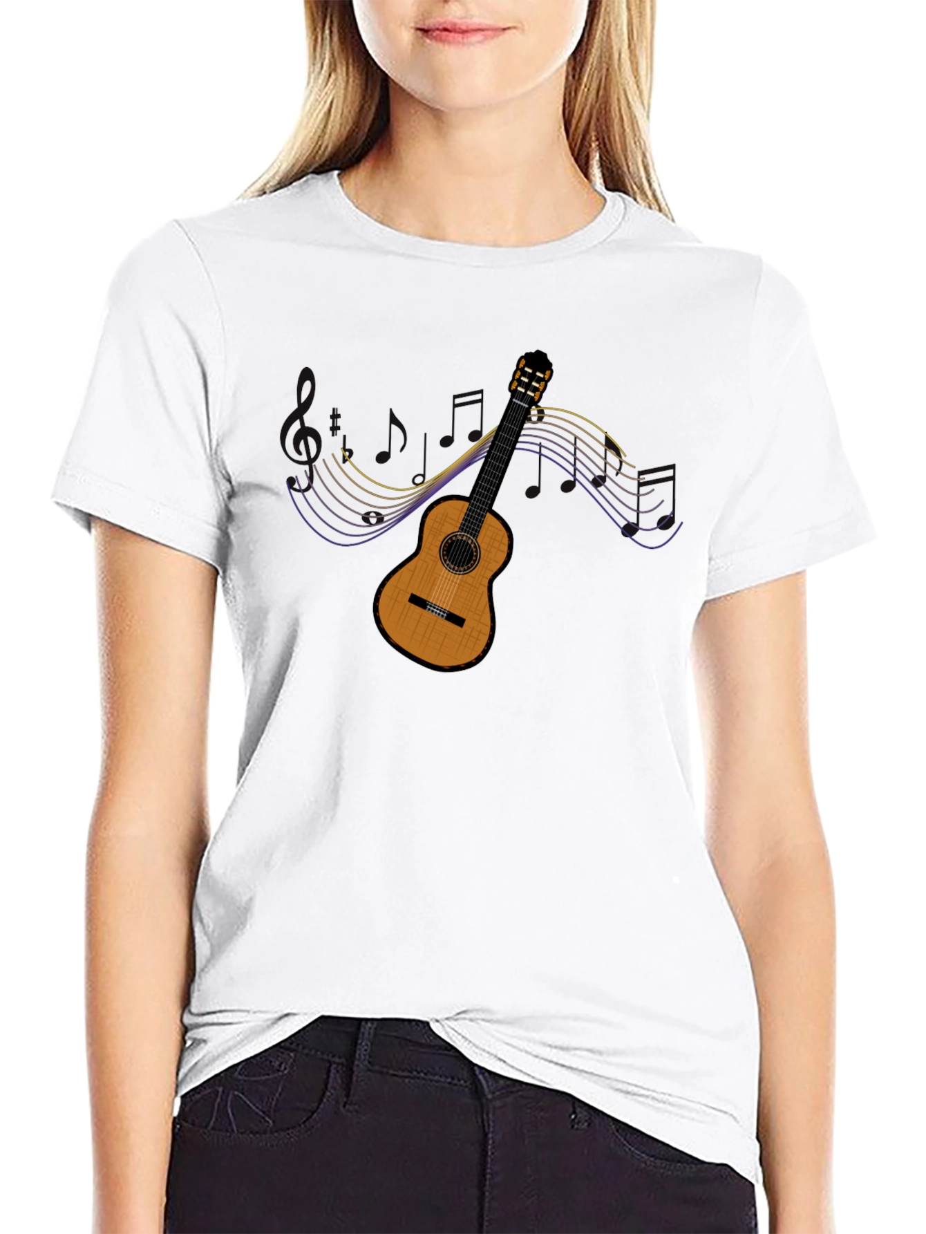 Black Guitar Music T-Shirt - Classic Style view 9