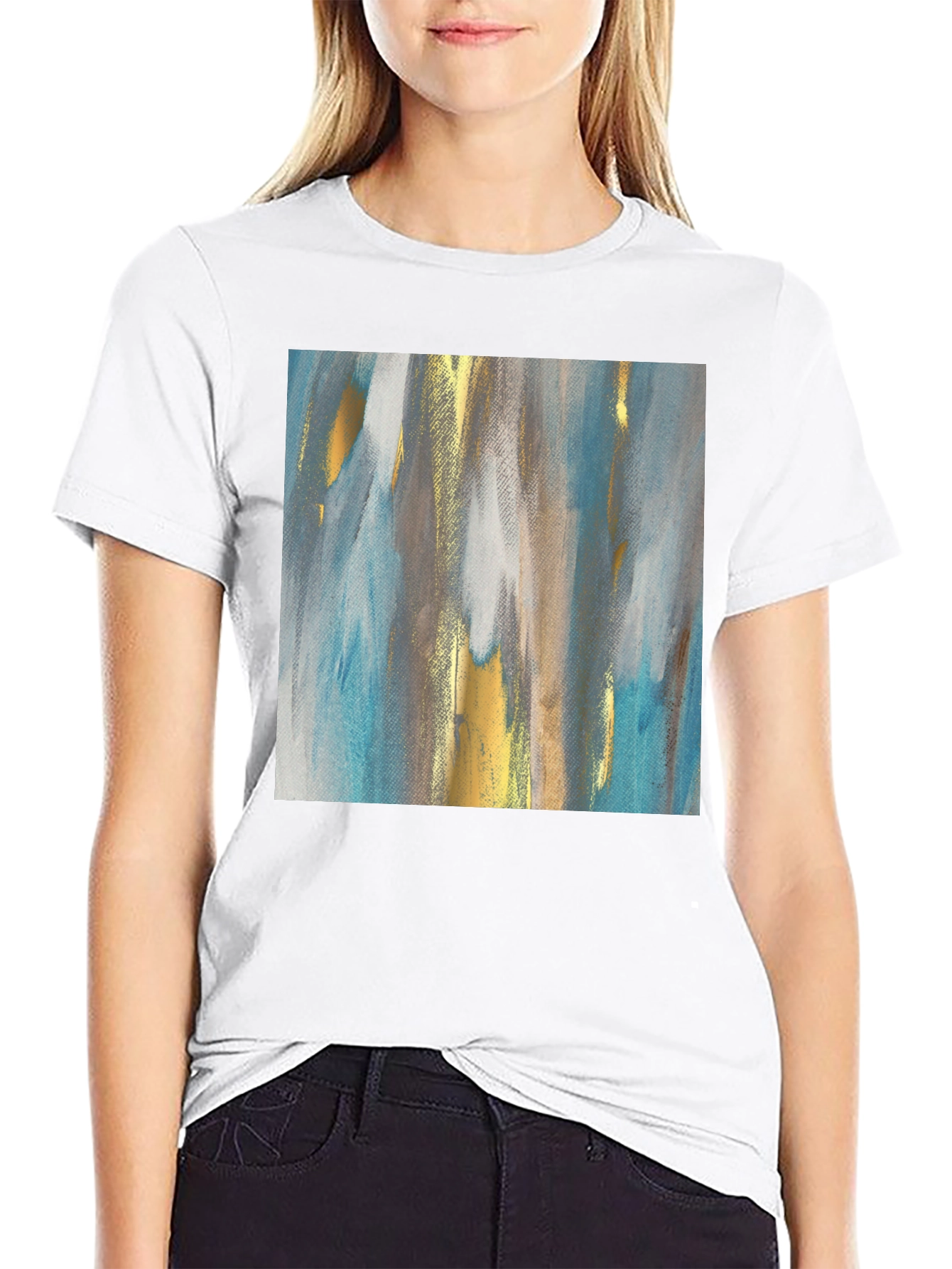 Black Abstract Art Tee - Modern Design Crew Neck T-Shirt view 9