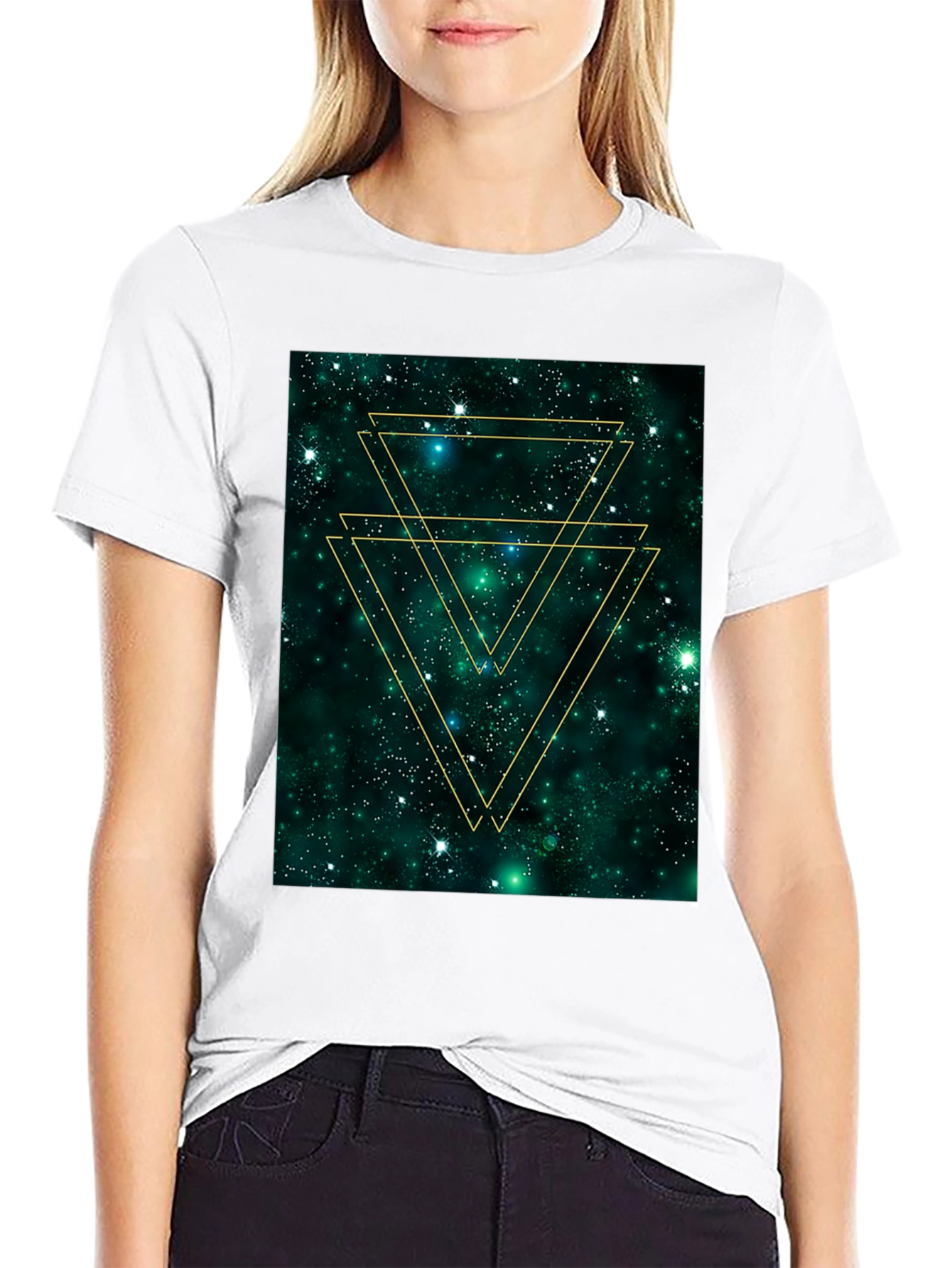 Black Geometric Galaxy Tee - Trendy Graphic Print Shirt view 9