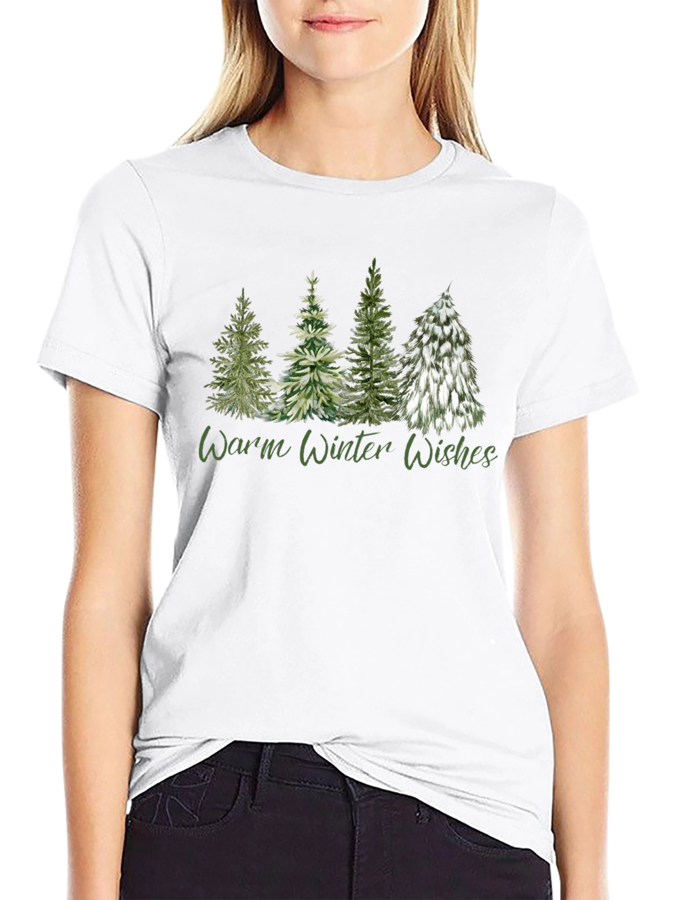 Black Warm Winter Wishes Tree Graphic Tee view 9