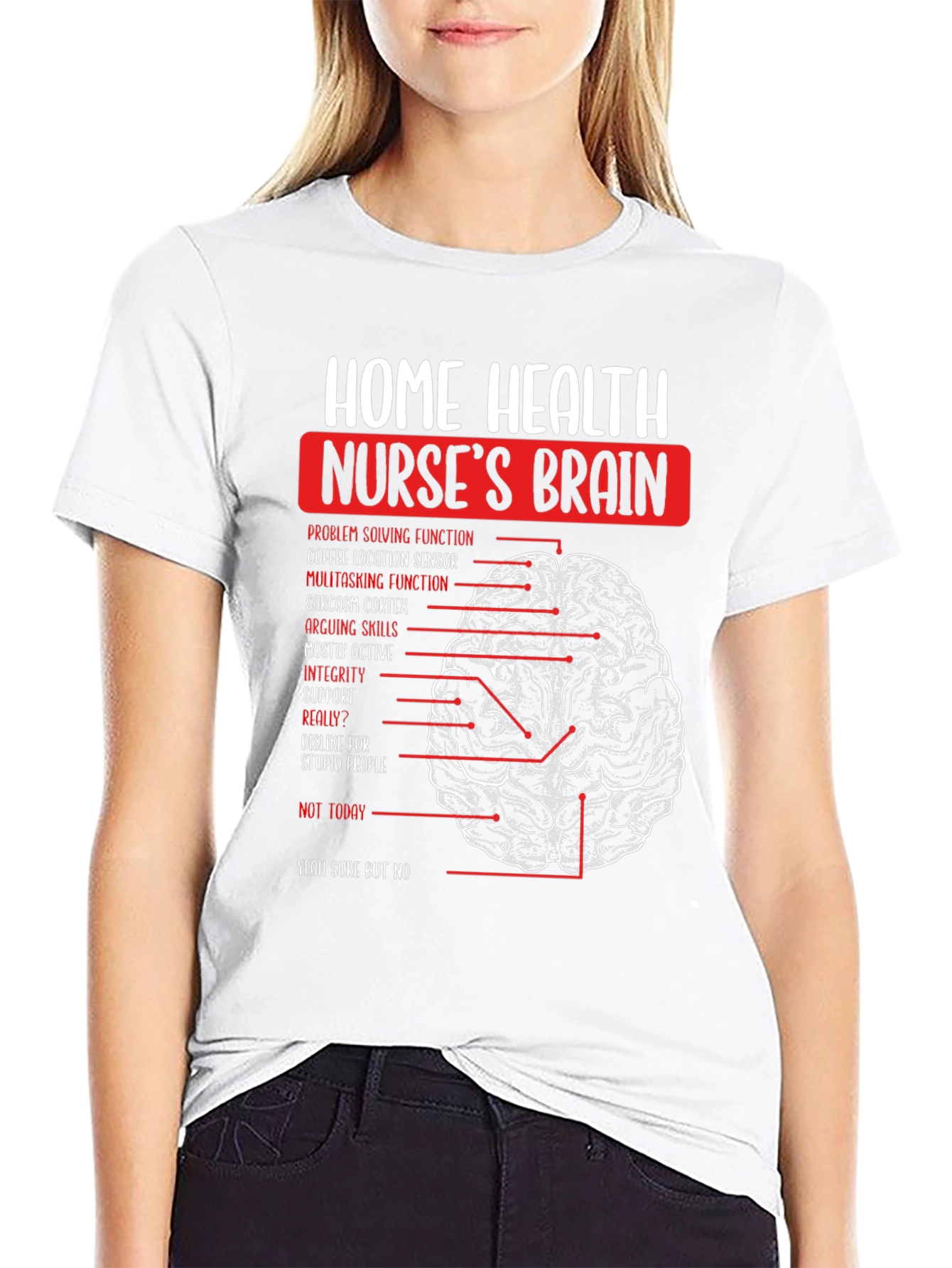 Black Home Health Nurse's Brain T-Shirt - Humorous Nursing Tee view 9