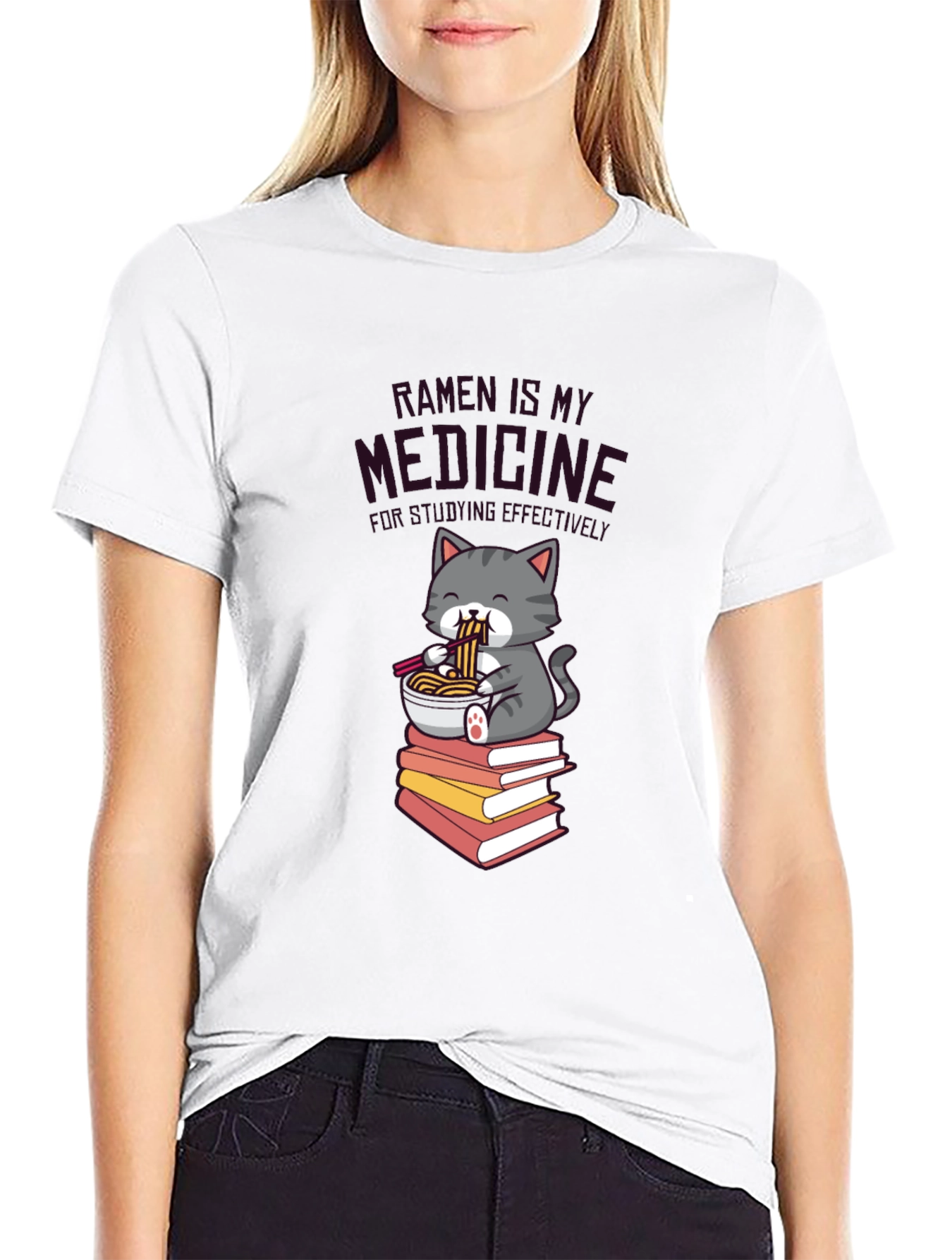 Black Ramen is My Medicine T-Shirt - Cute Cat Design view 9