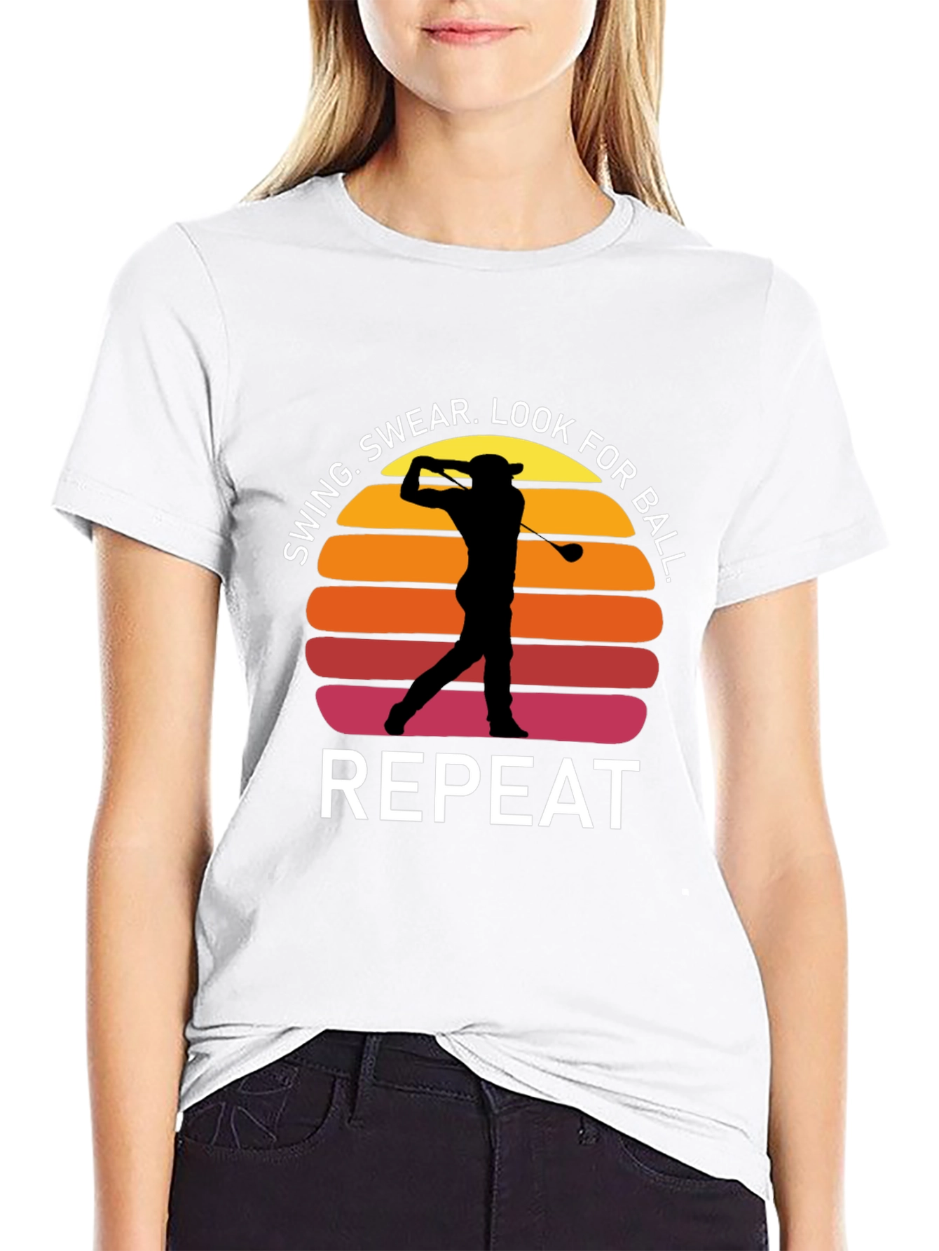 Black Golf Swing Repeat T-Shirt - Funny Golfer Tee view 9