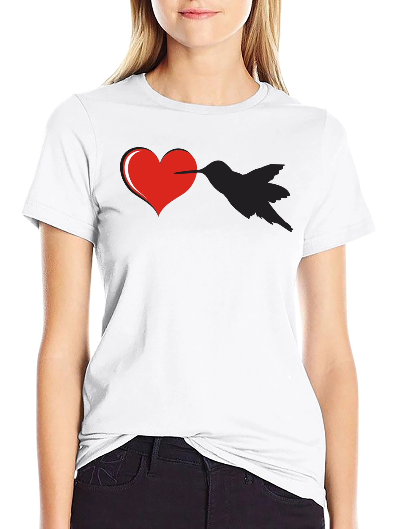 Black Heart Pierced By Hummingbird Graphic Tee view 9