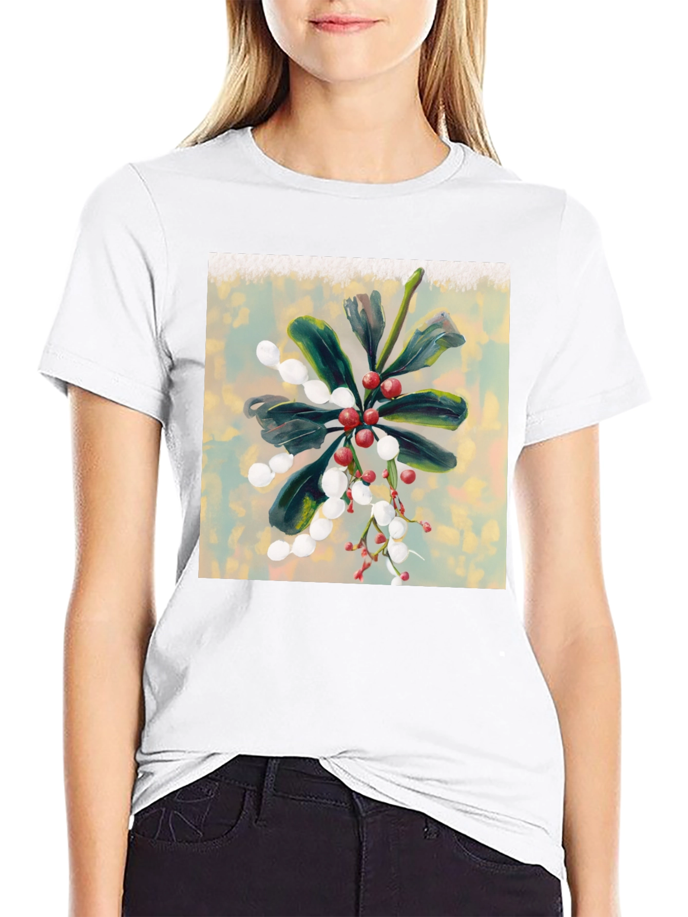 Black Botanical Berry Art Print Tee view 9