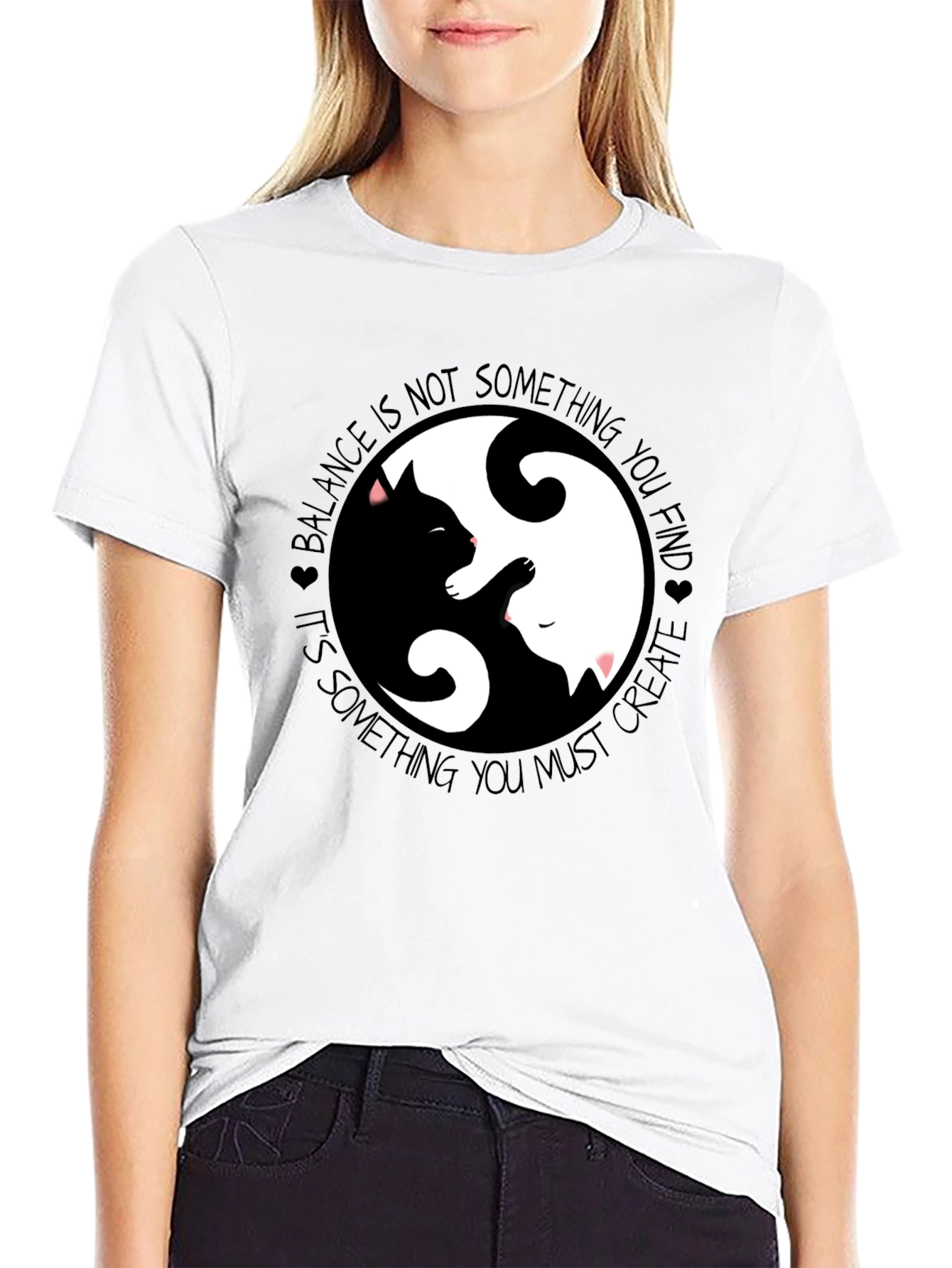 Black Yin Yang Cats Graphic T-Shirt Balance and Harmony view 9