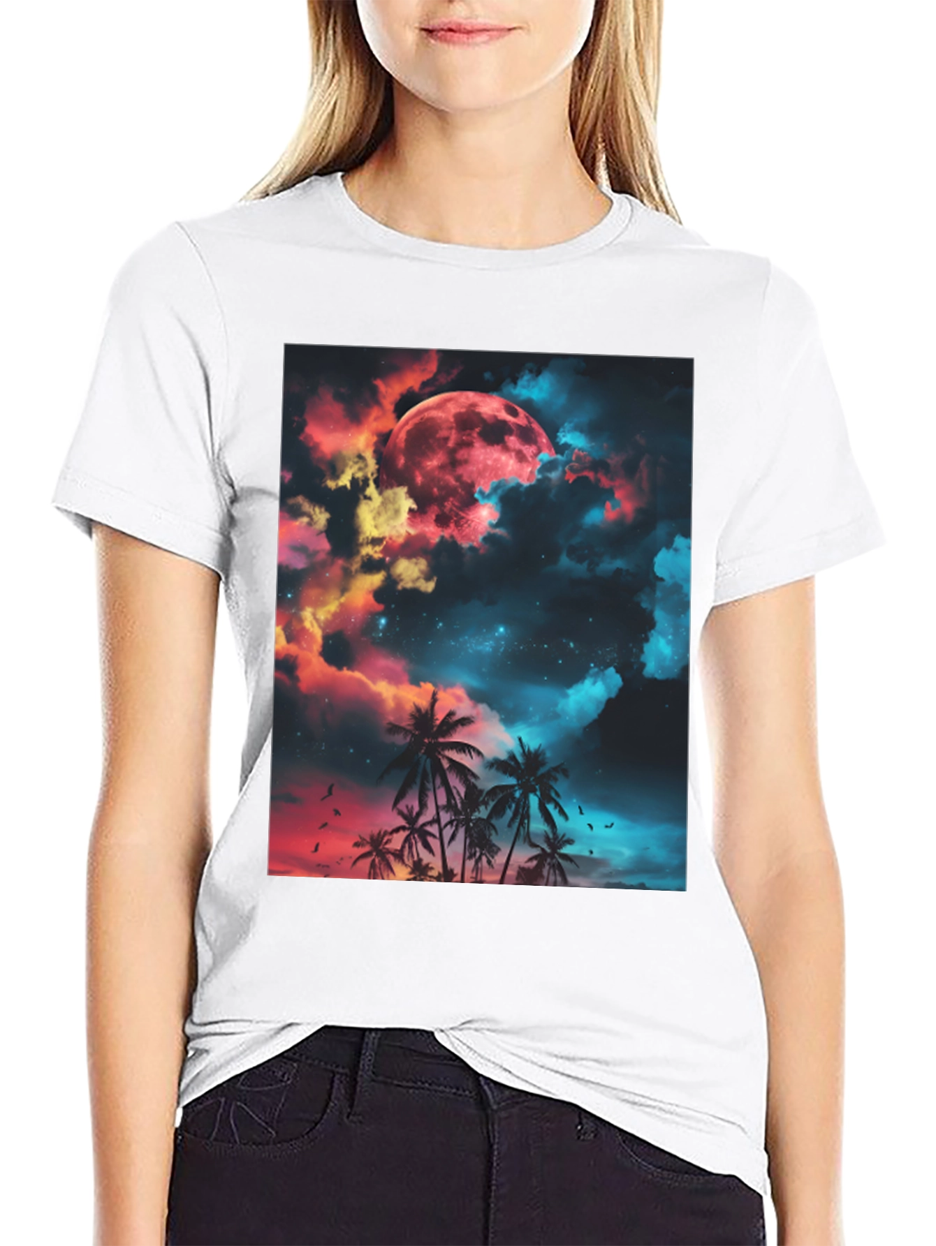 Black Tropical Moon Graphic T-Shirt view 9