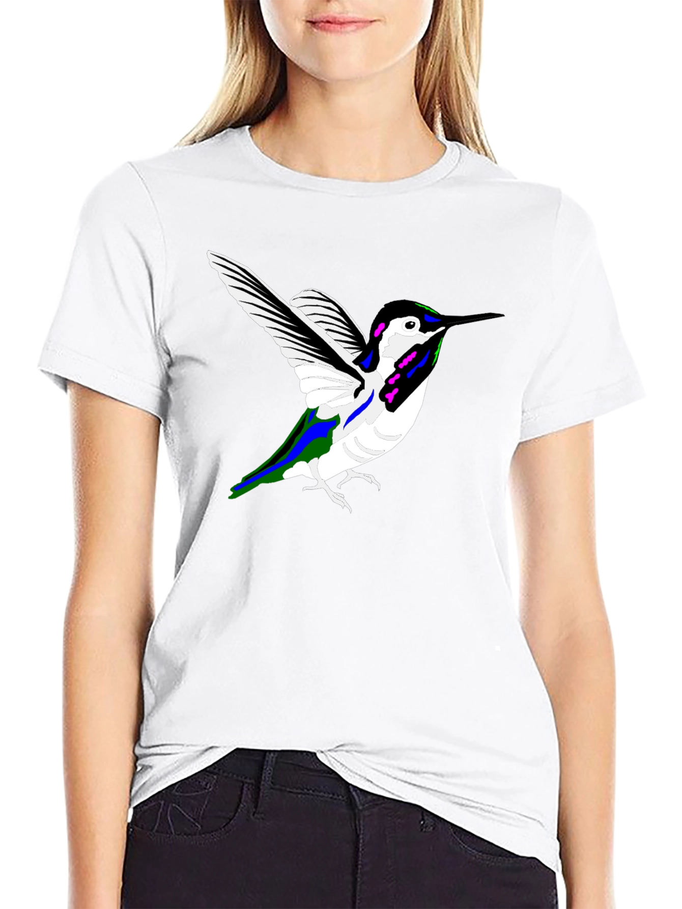 Black Hummingbird Graphic Tee - Black Cotton Casual Shirt view 9