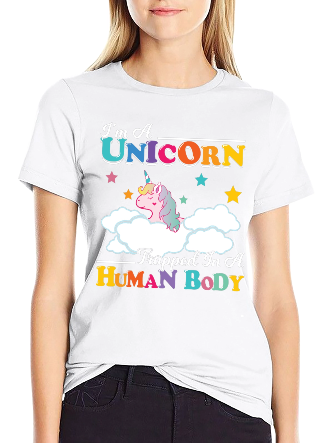 Black I'm A Unicorn Trapped In A Human Body T-Shirt view 9