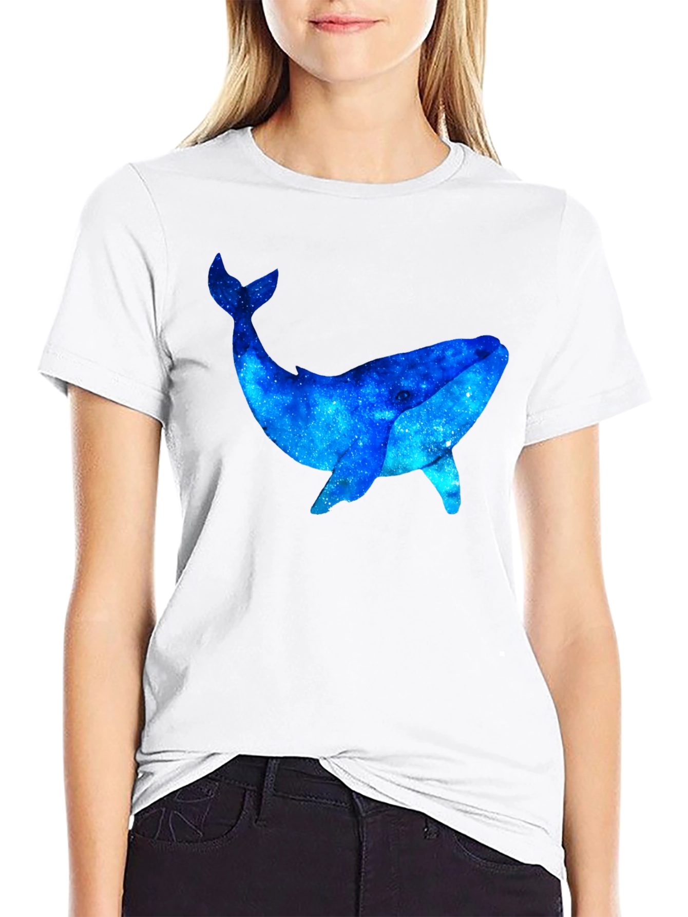 Black Cosmic Whale Graphic Black T-Shirt view 9