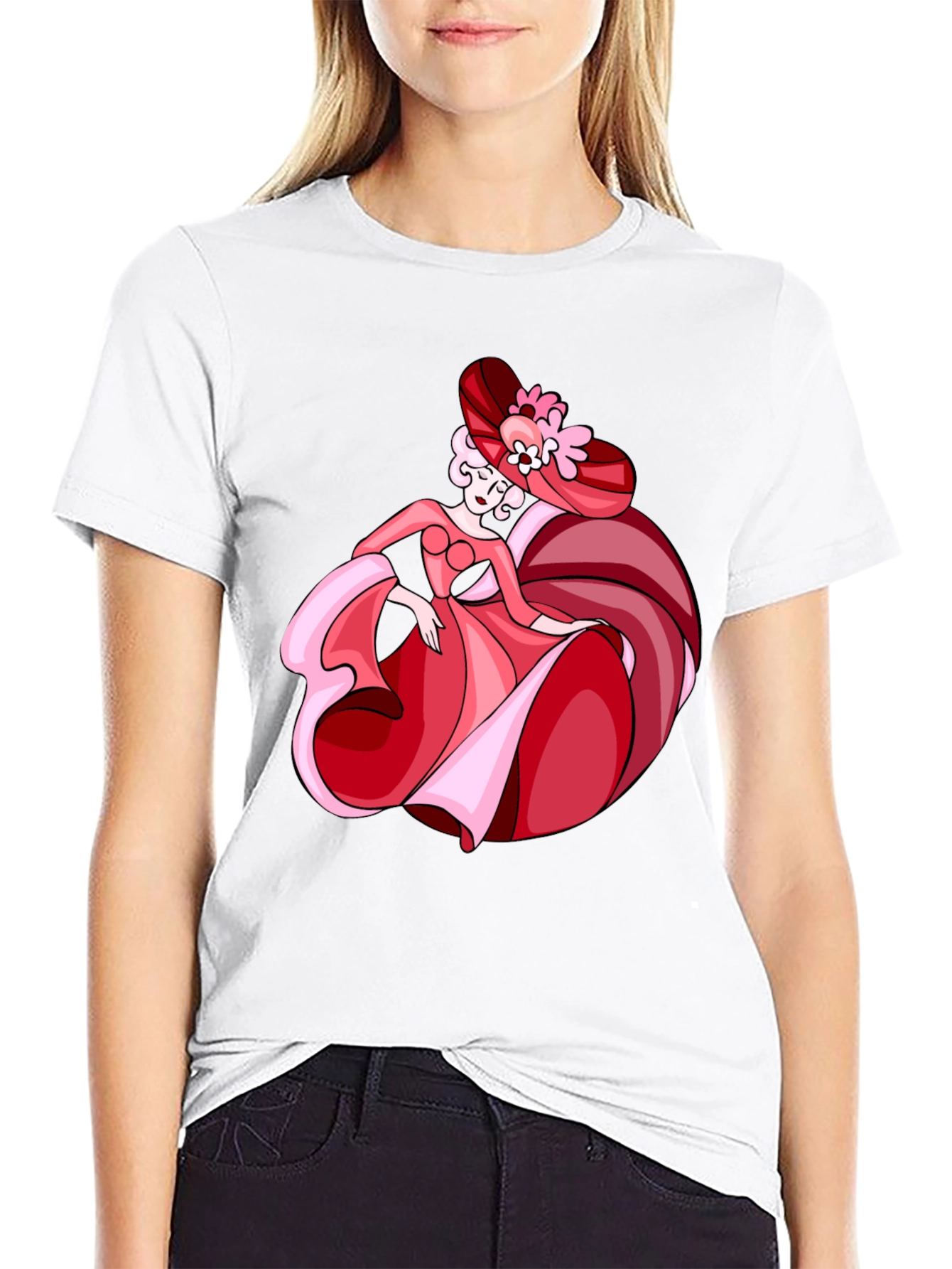 Black Elegant Lady Graphic Tee - Black Cotton T-Shirt view 9