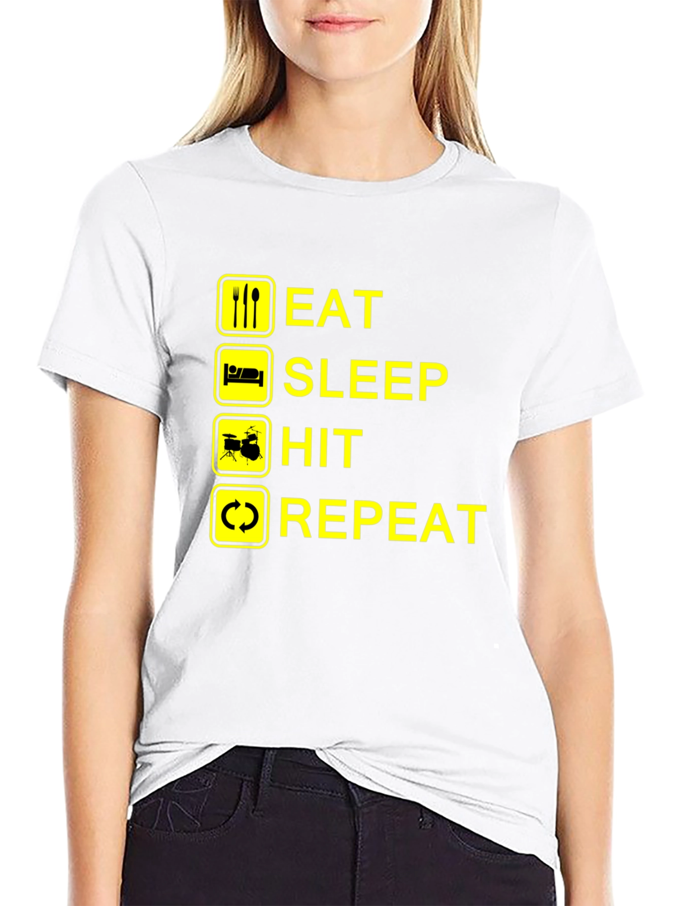 Black Eat Sleep Hit Repeat Drummer T-Shirt view 9