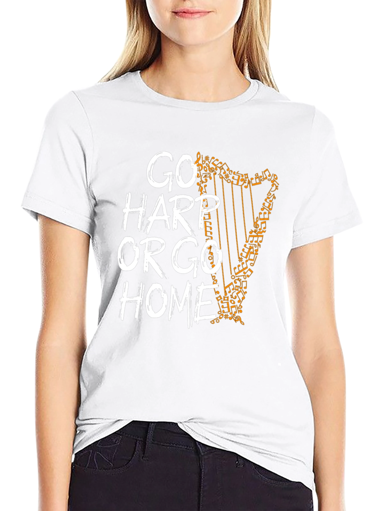 Black Go Harp or Go Home T-Shirt - Music Lover Tee view 9