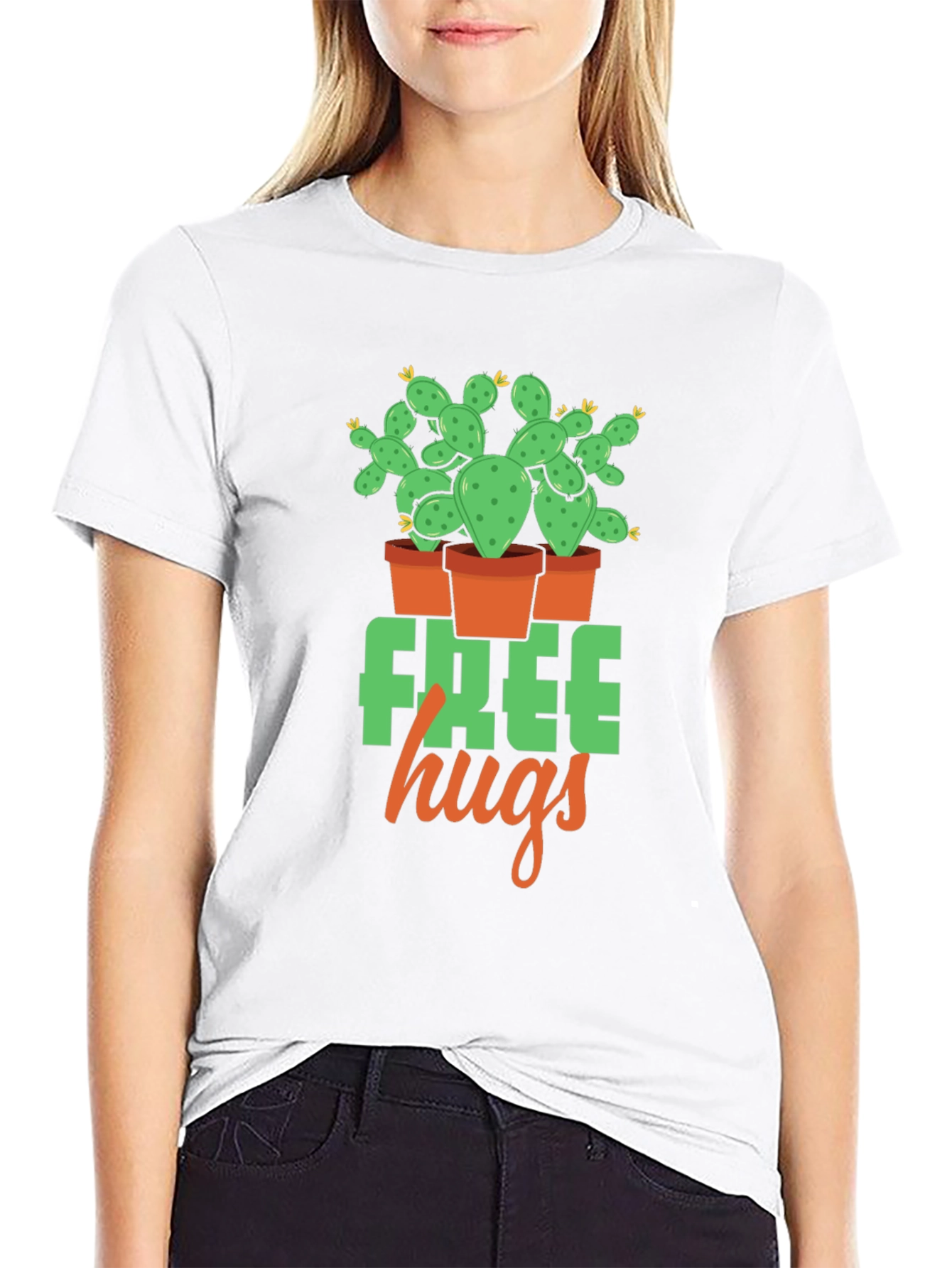 Black Free Hugs Cactus Graphic T-Shirt - Black view 9