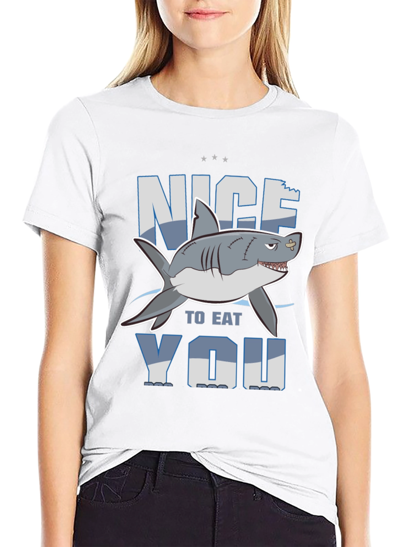 Black Nice to Eat You Shark Graphic T-Shirt view 9