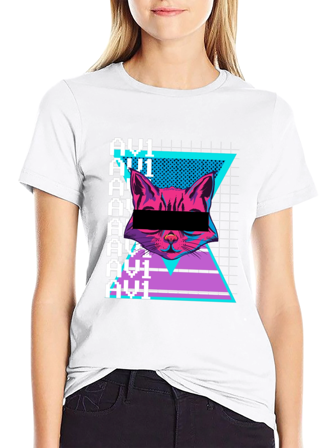 Black Cyberpunk Cat Graphic Tee - Retro Style view 9