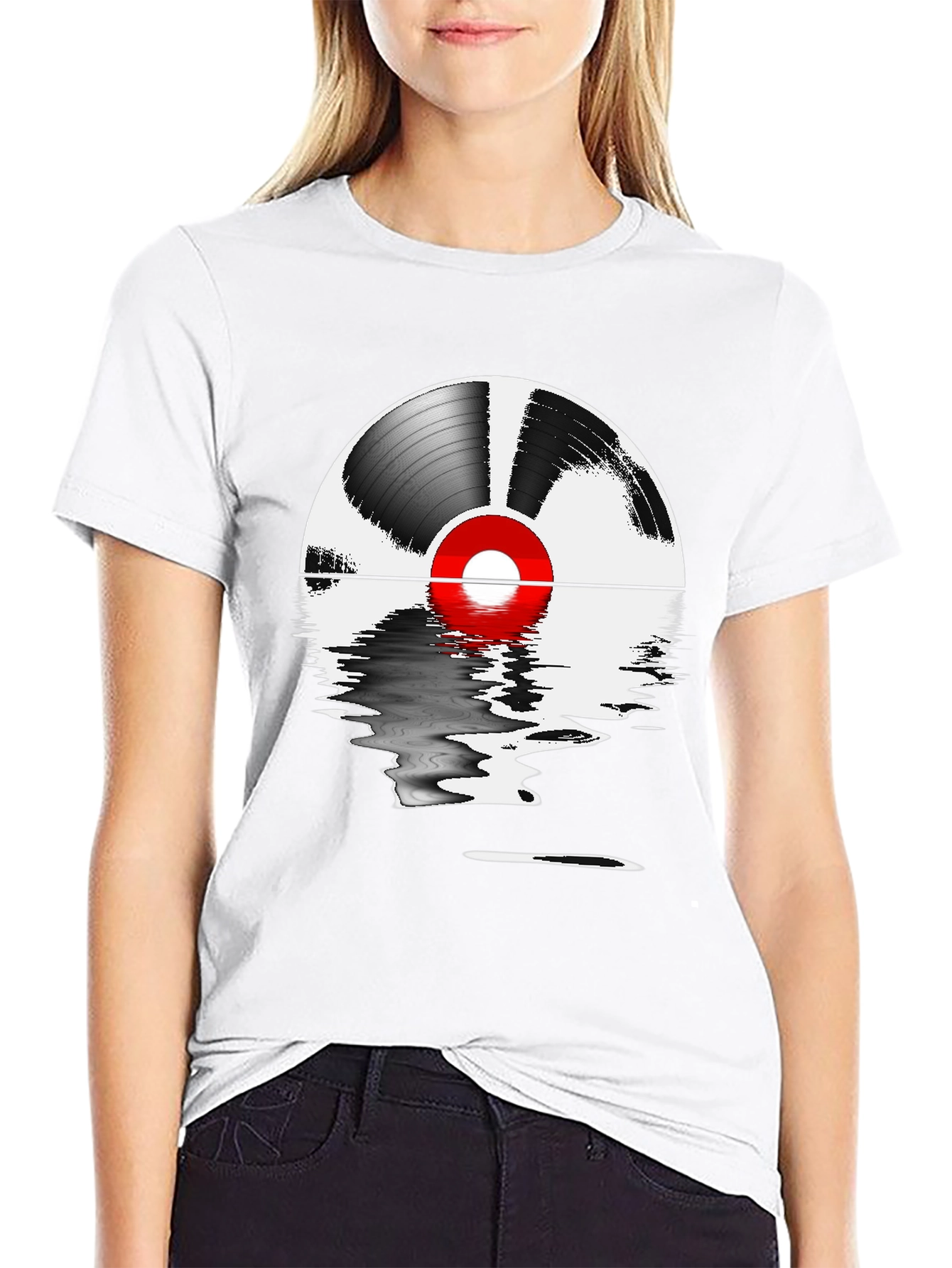 Black Vinyl Record Reflection Graphic Tee view 9