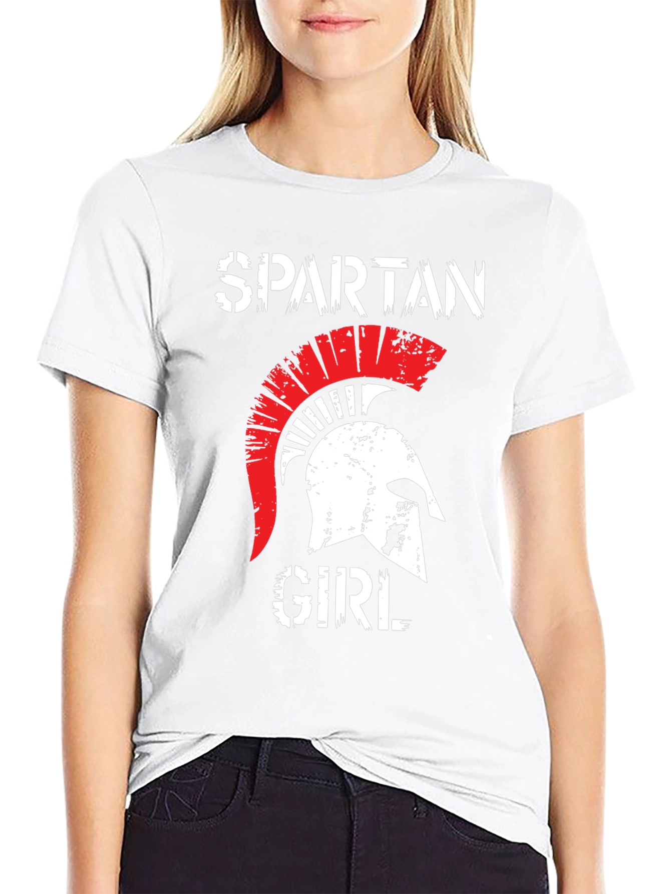 Black Spartan Girl Graphic T-Shirt view 9