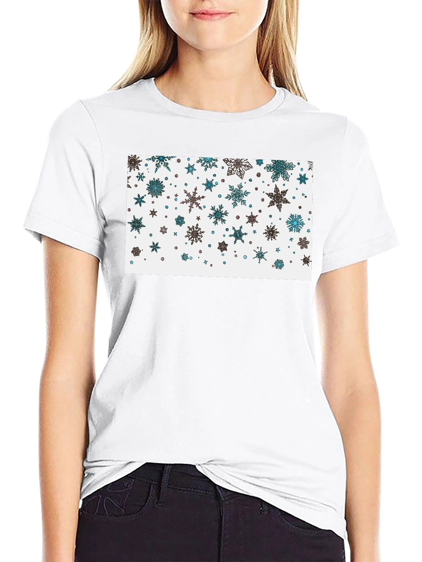 Black Snowflake Pattern Black T-Shirt view 9