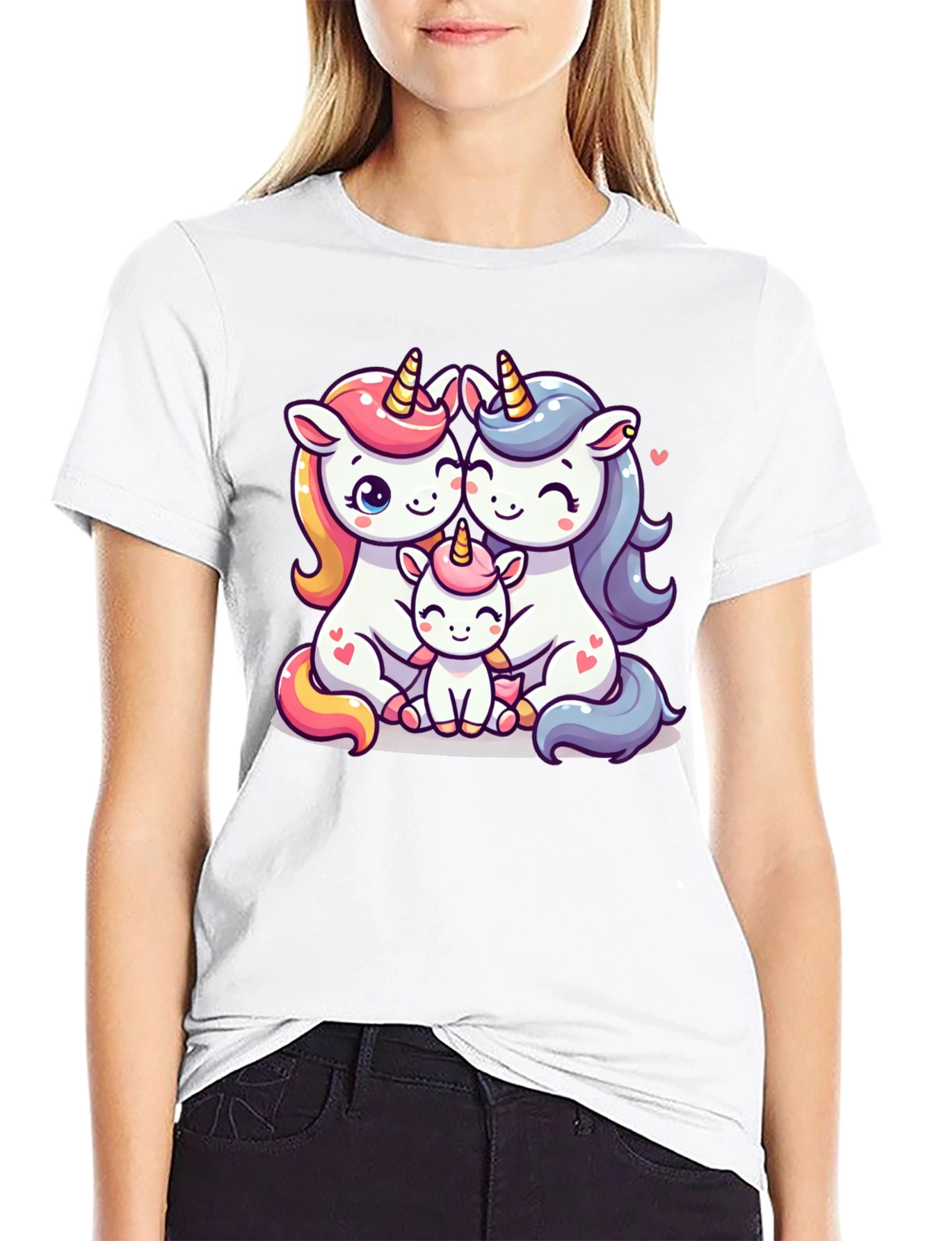 Unicorn Family Graphic Tee - Cute Cartoon Unicorns - 9