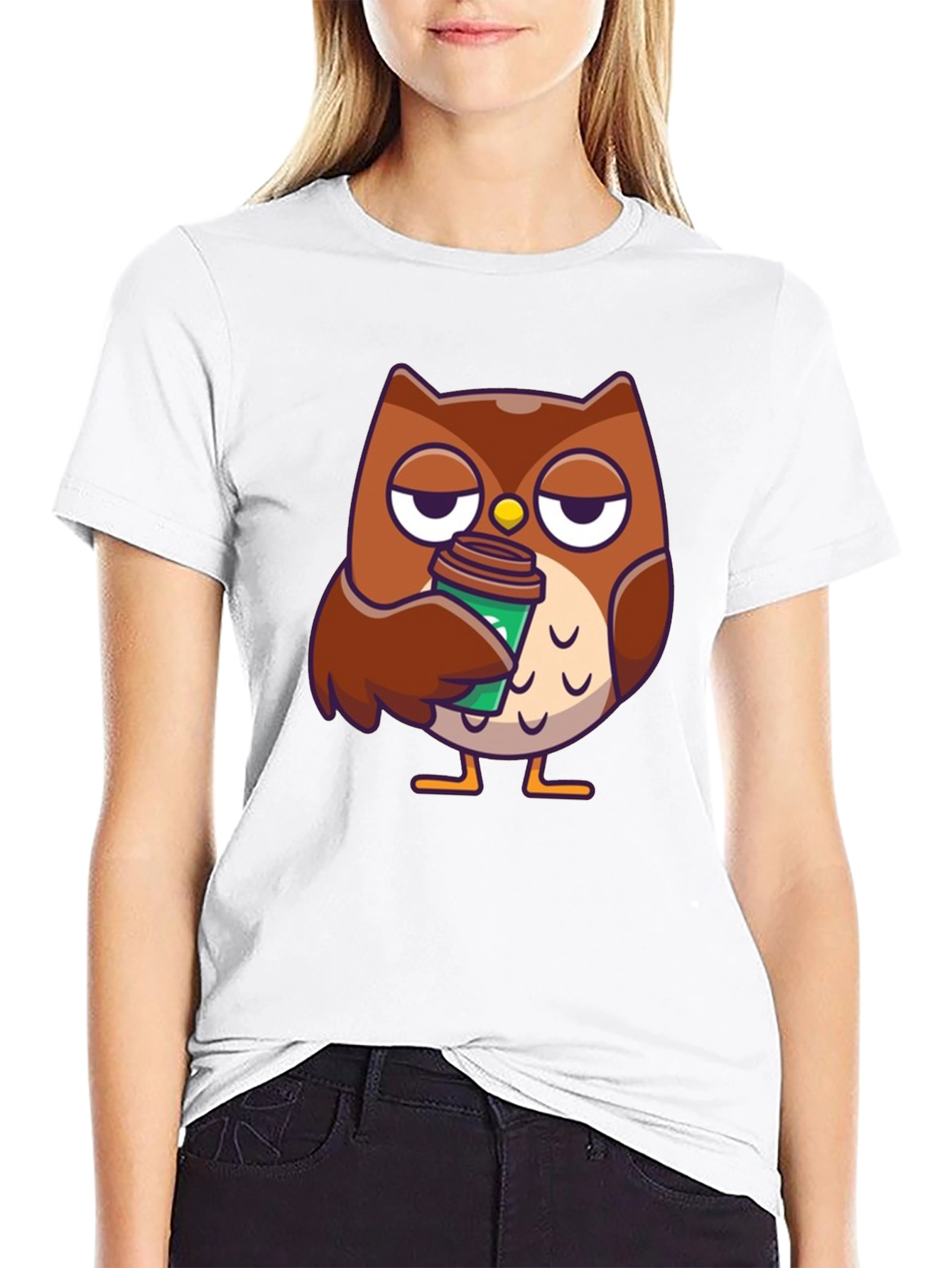 Black Sleepy Owl Coffee T-Shirt - Black Cotton Graphic Tee view 9