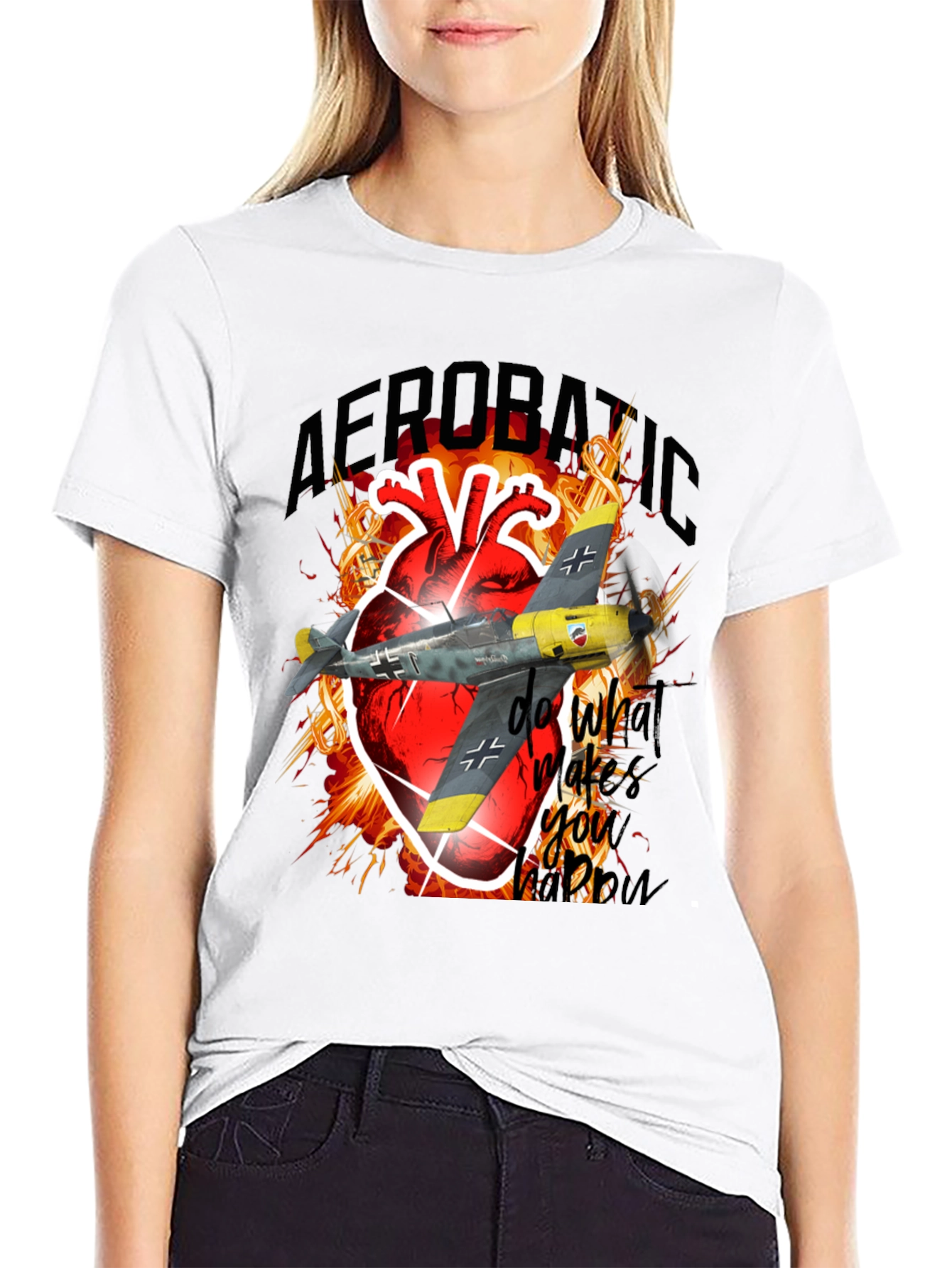 Black Aerobatic Plane Heart T-Shirt - Do What Makes You Happy view 9