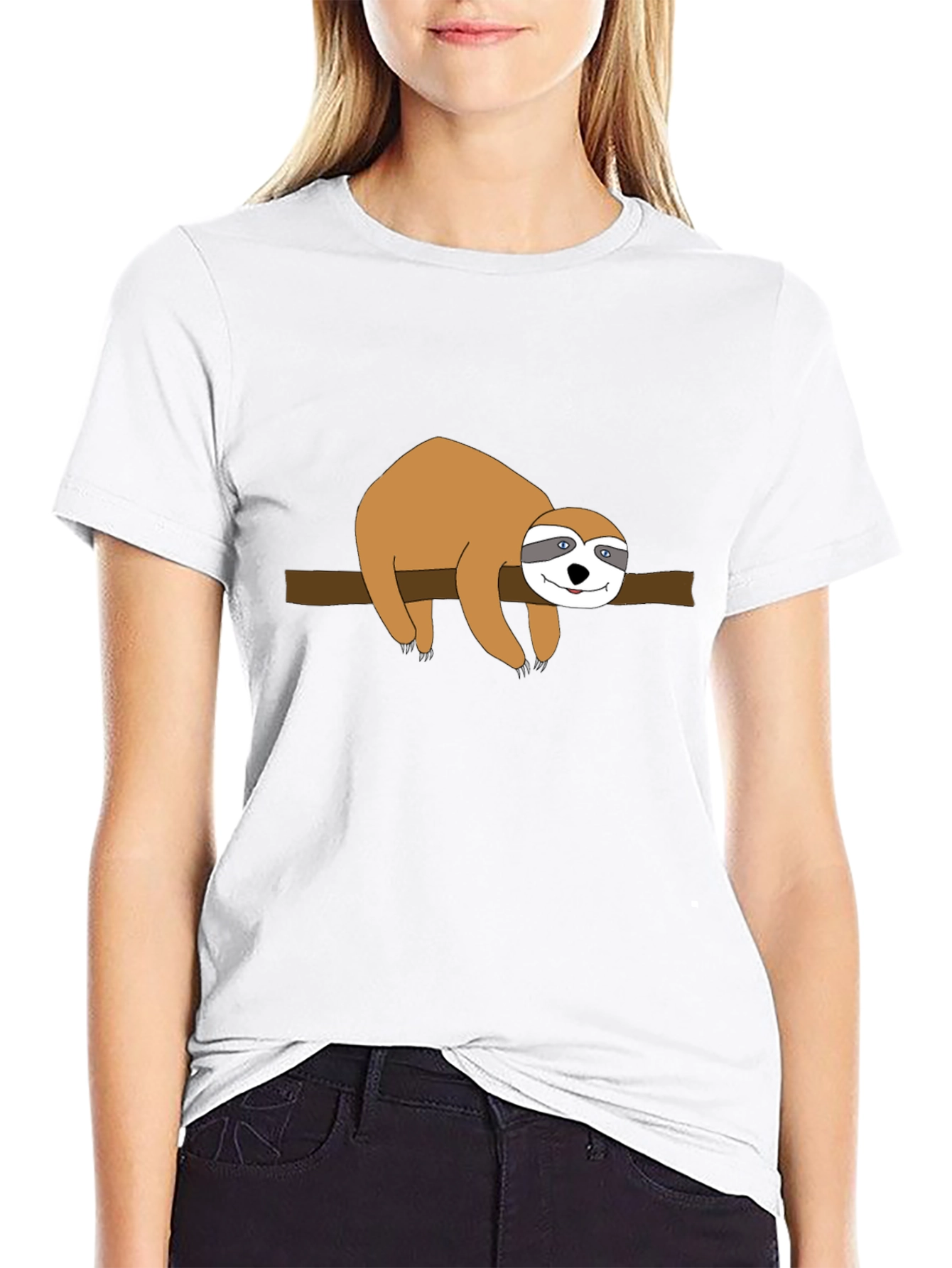 Black Sloth on Branch Graphic Tee - Black Cotton T-Shirt view 9