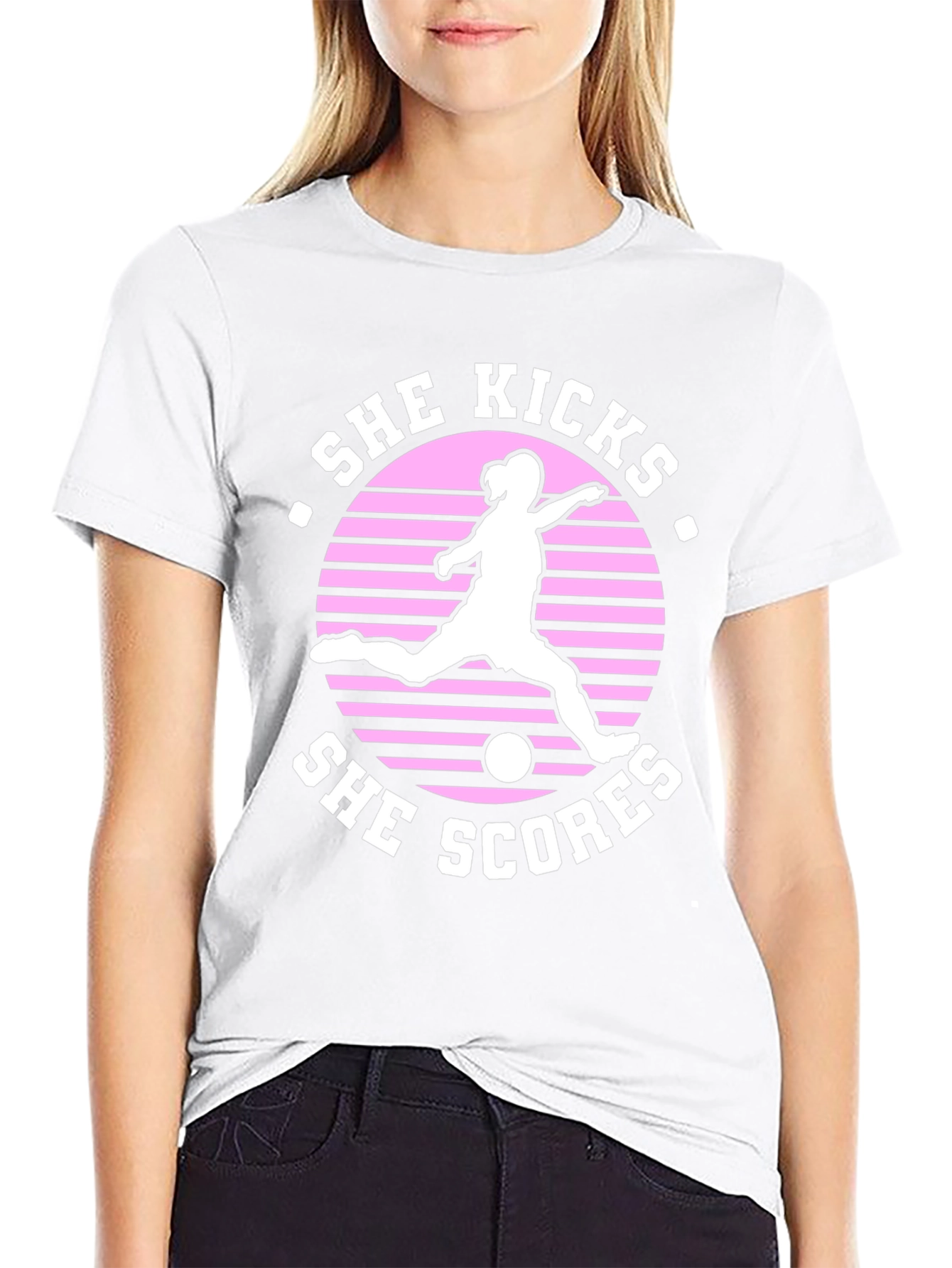 Black She Kicks She Scores Graphic T-Shirt view 9