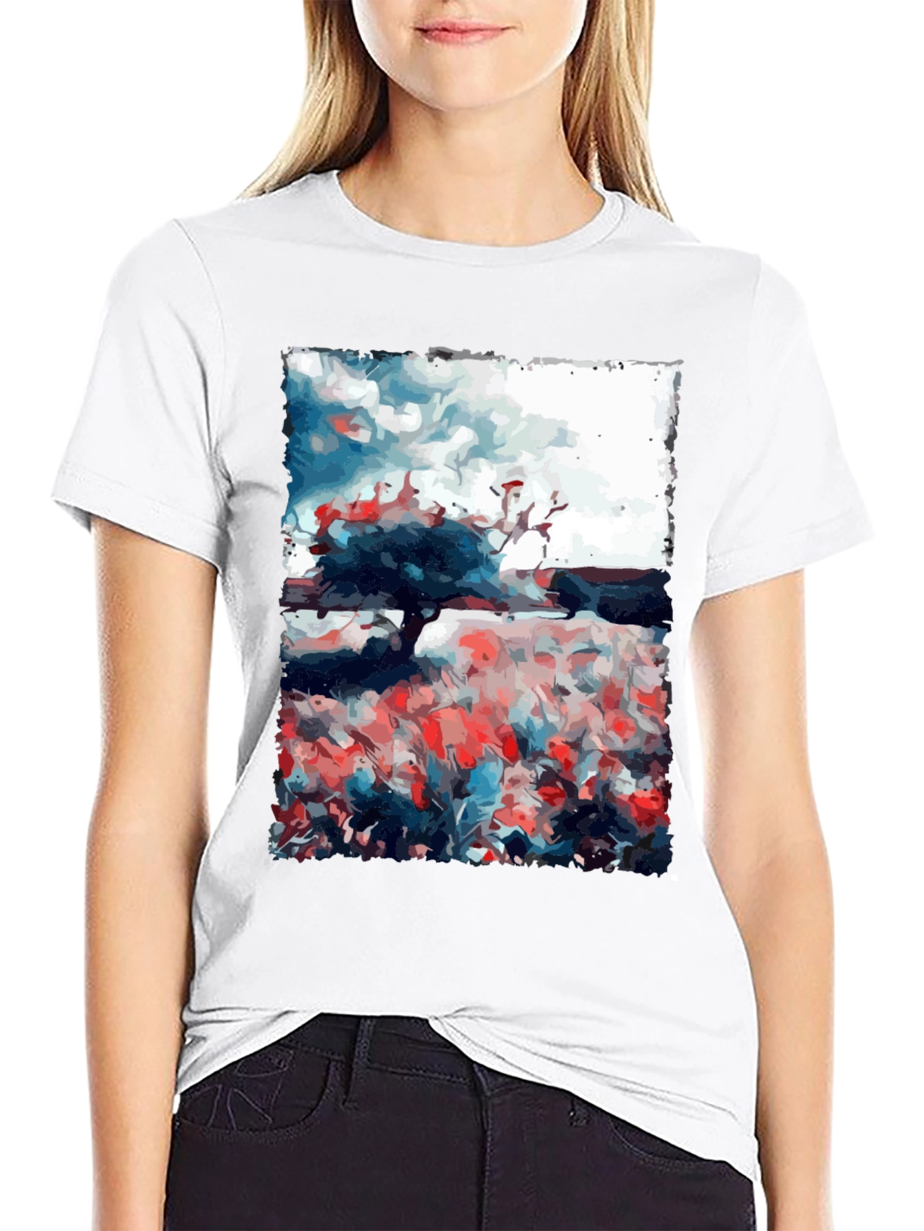 Abstract Landscape Print Tee - Stylish Graphic T-Shirt - 9