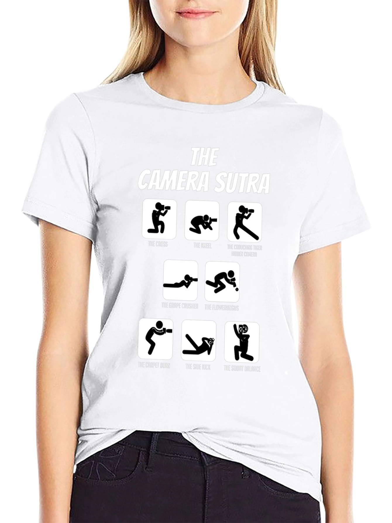 Black Camera Sutra T-Shirt - Funny Photography Poses view 9