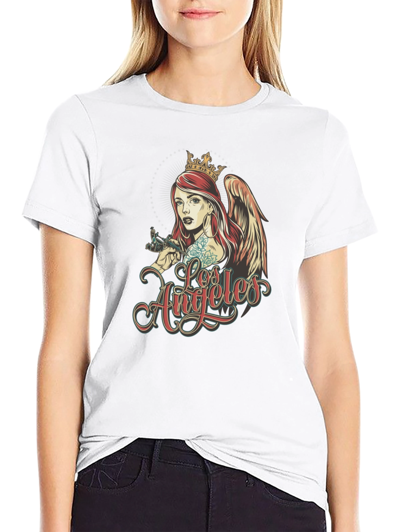 Black Los Angeles Angel Tattoo Artist Graphic T-Shirt view 9