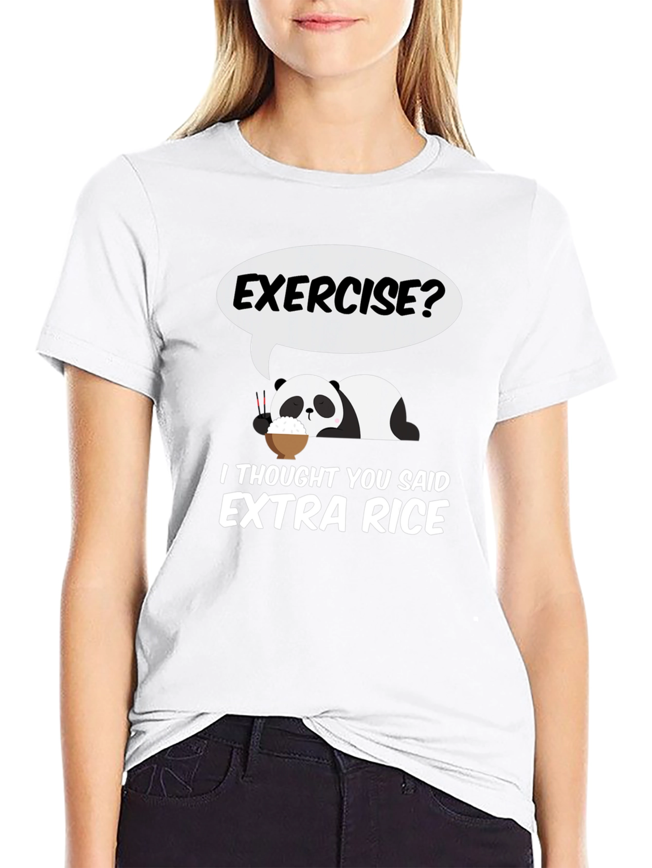 Black Exercise? Extra Rice T-Shirt - Funny Panda Tee view 9