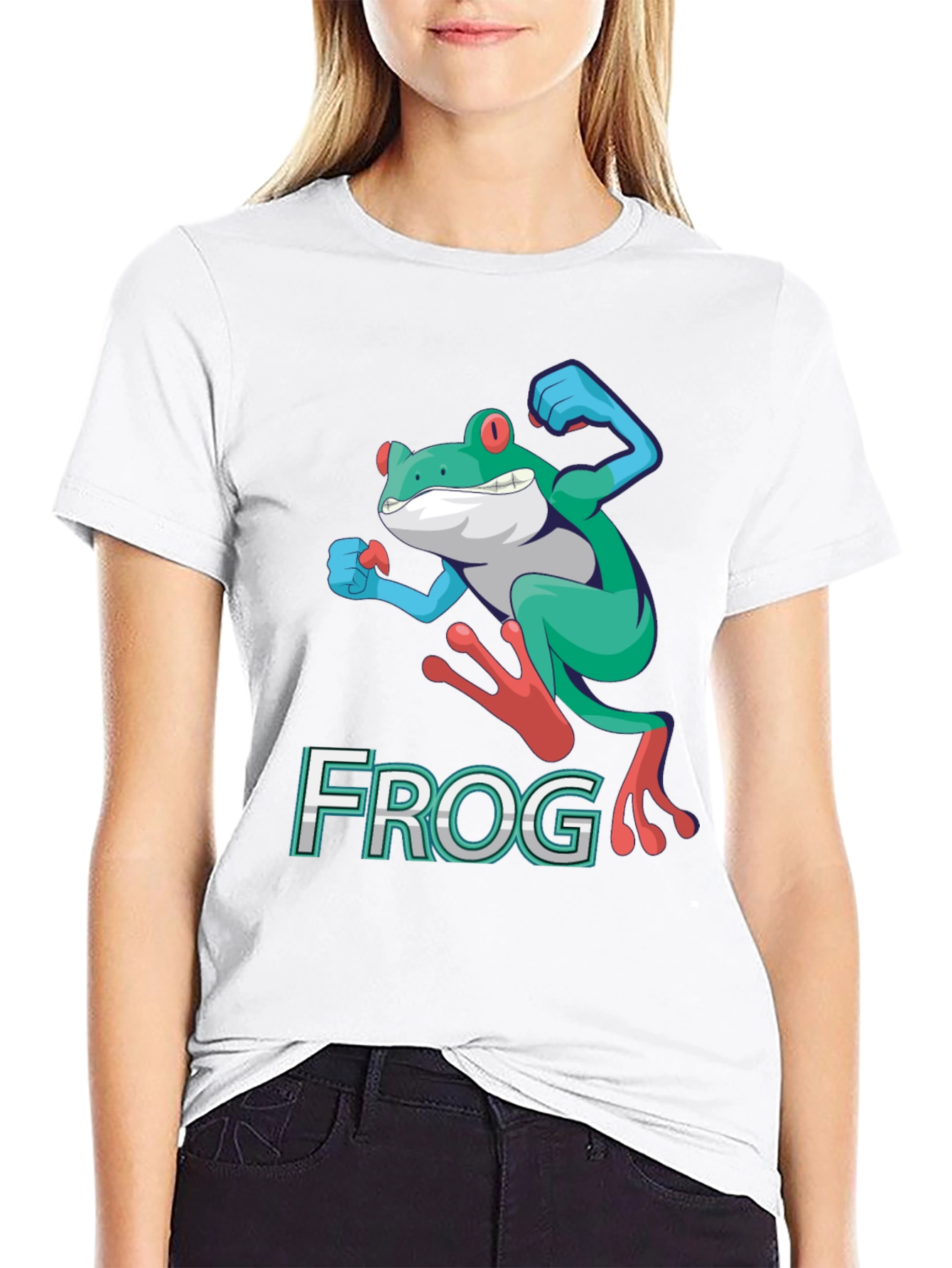 Black Funny Frog Graphic T-Shirt - Cartoon Leap Design view 9