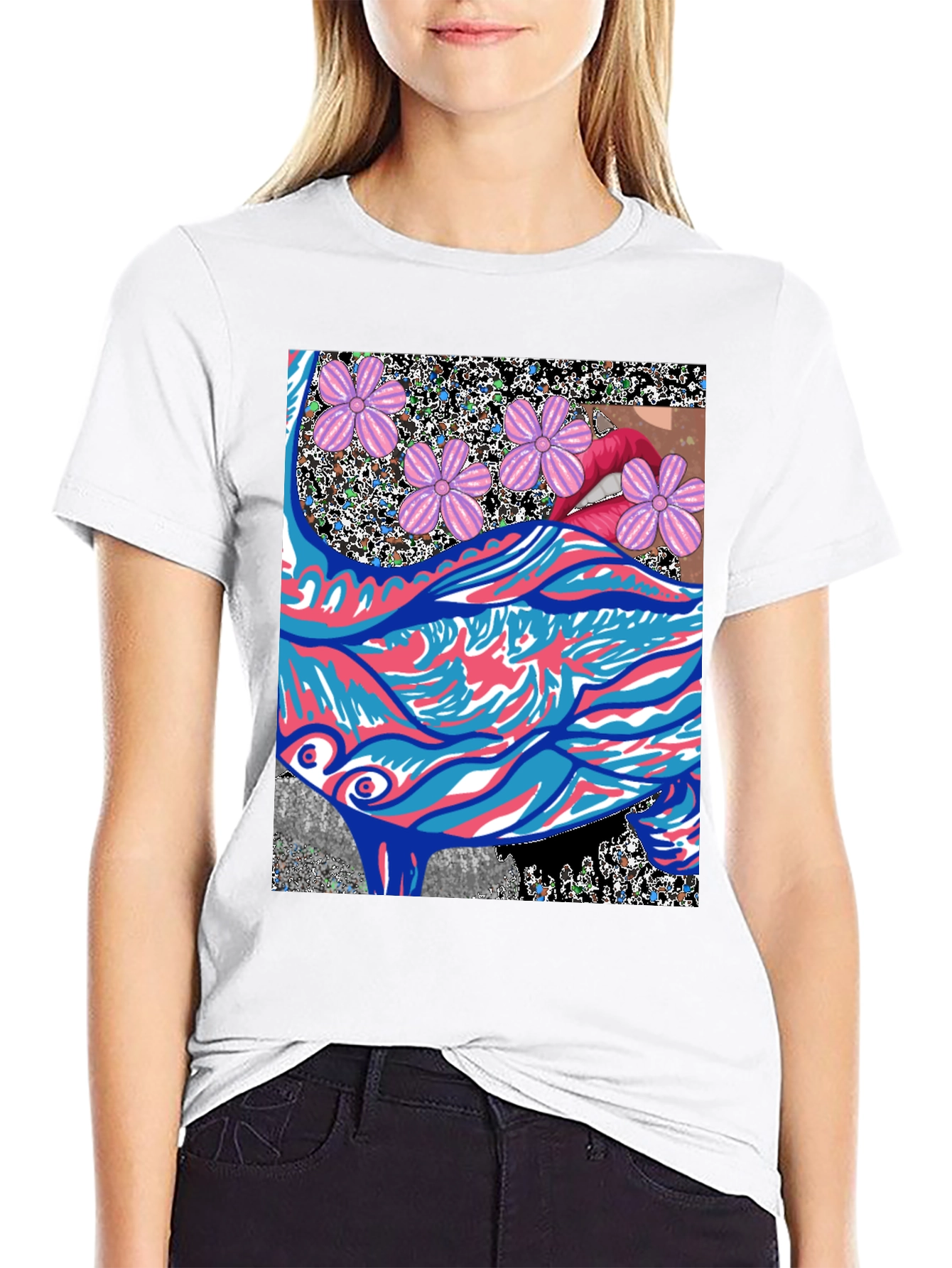 Black Abstract Floral Lips Graphic Tee - Men's Black T-Shirt view 9