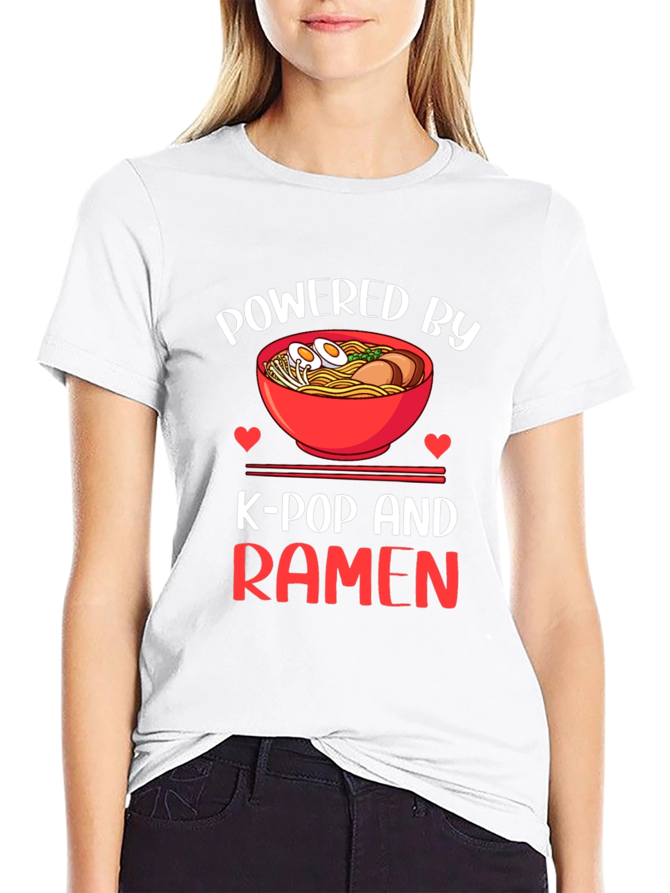 Black Powered by K-Pop and Ramen Graphic T-Shirt view 9