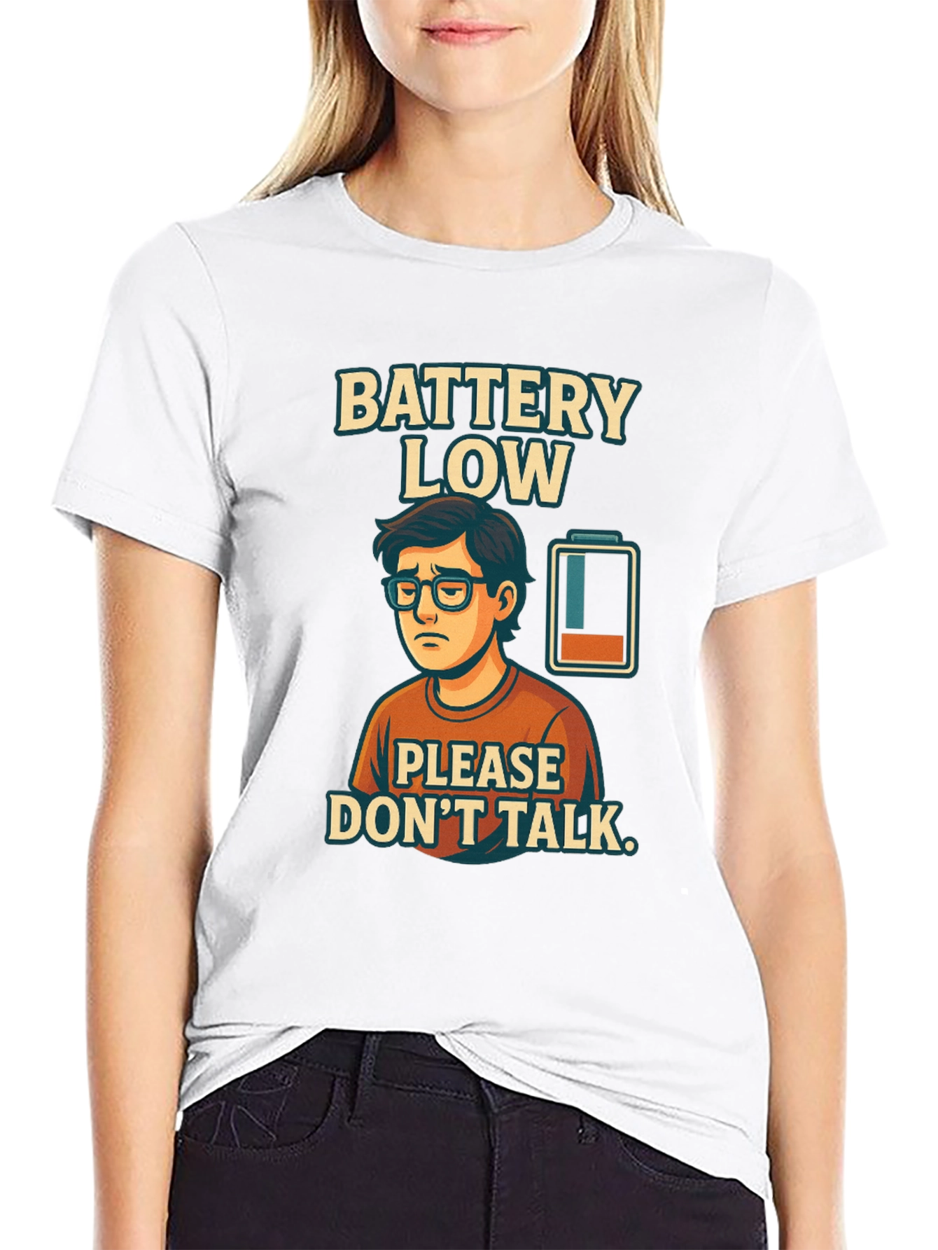Black Battery Low Funny Graphic T-Shirt view 9