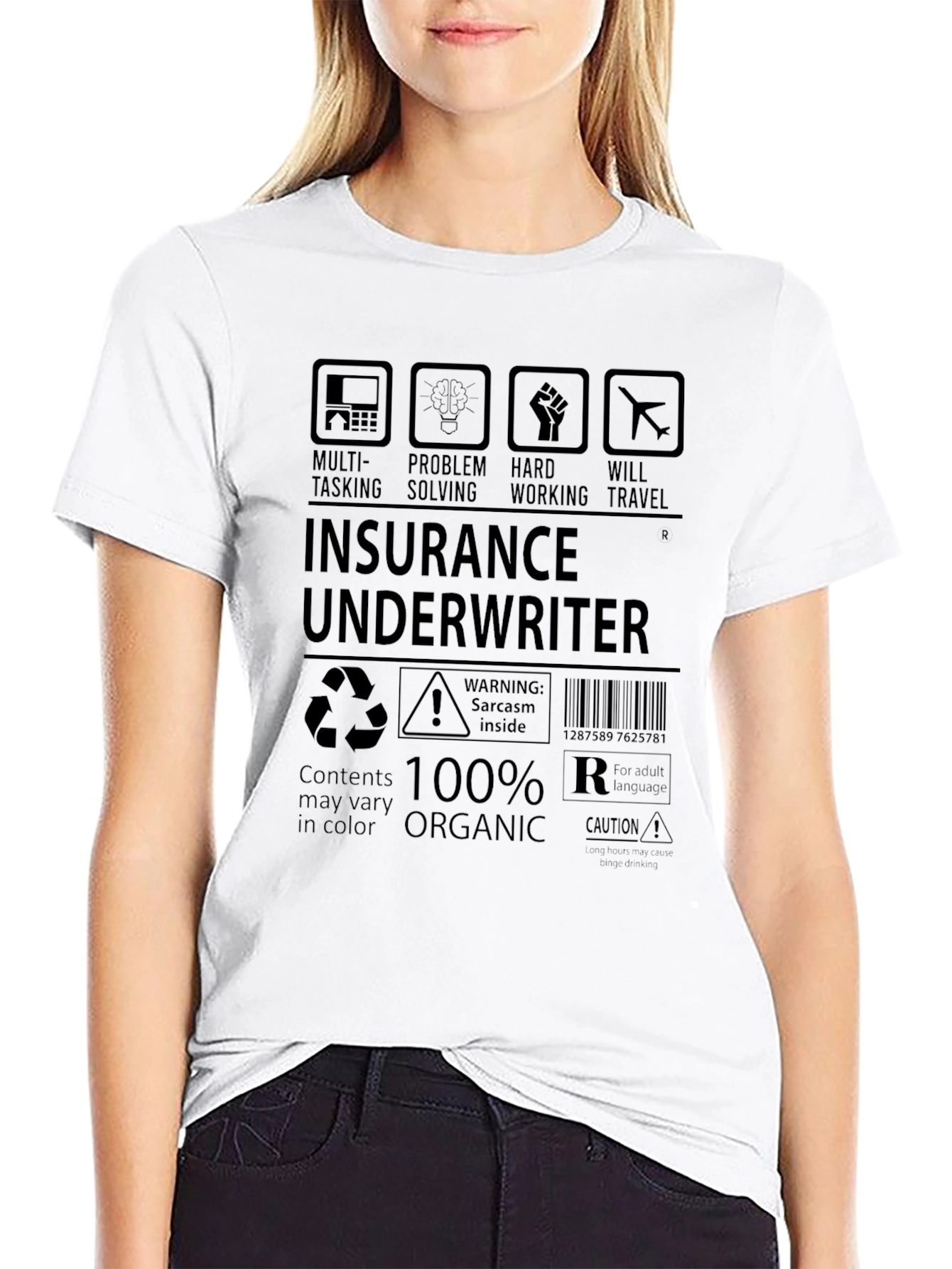 Black Insurance Underwriter 100% Organic Black T-Shirt view 9