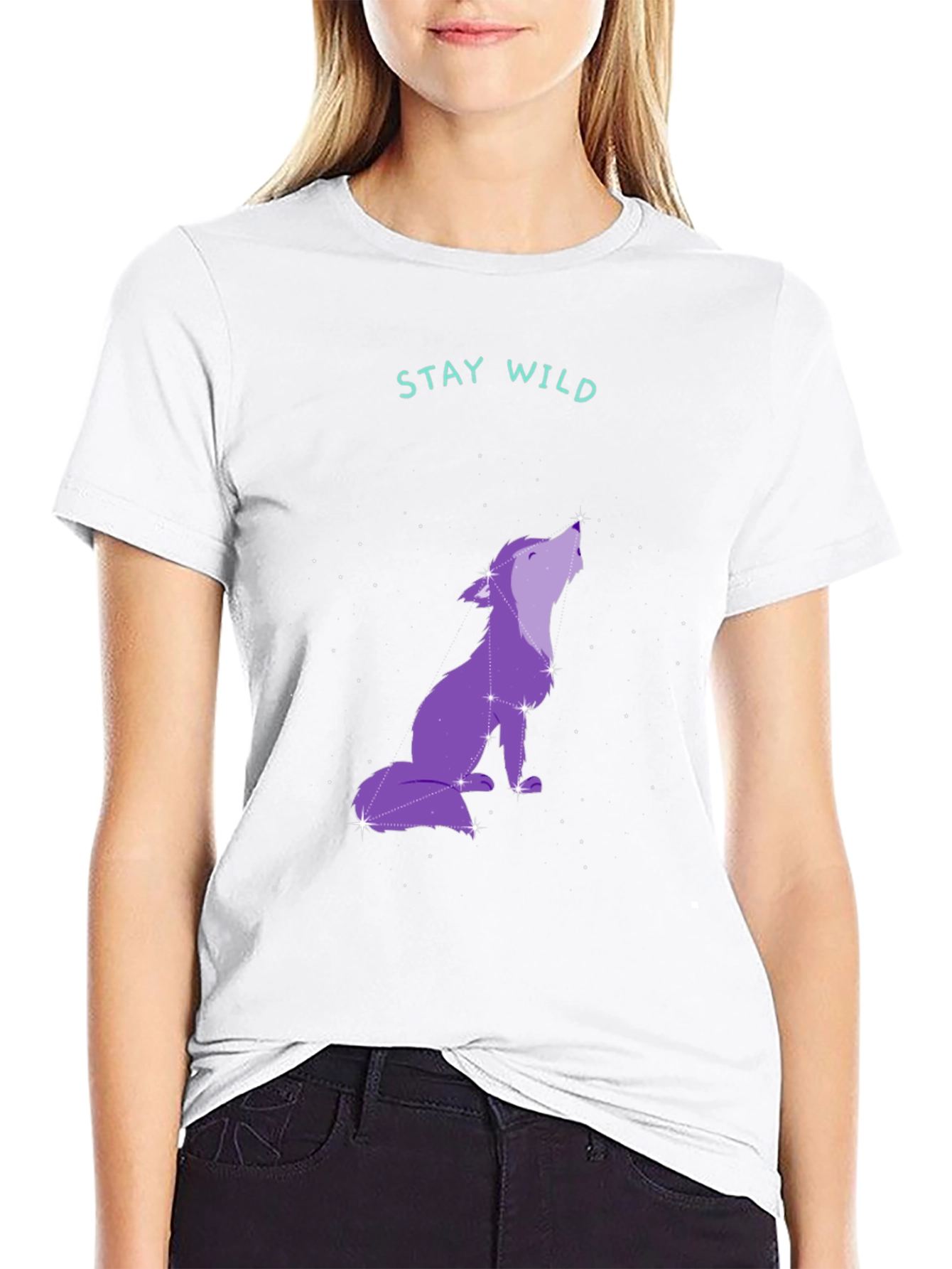 Black Stay Wild Wolf Constellation Graphic Tee - Black view 9