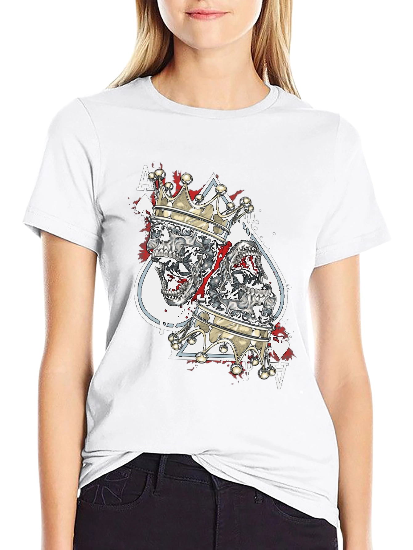 Black King & Ace Skull Graphic Tee - Black Crew Neck view 9