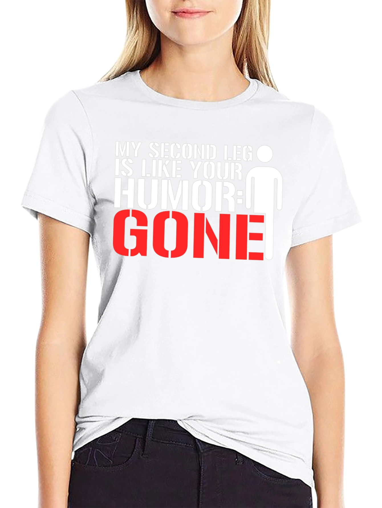 Black Humorous Graphic Tee: My Second Leg is Like Your Humor, GONE! view 9