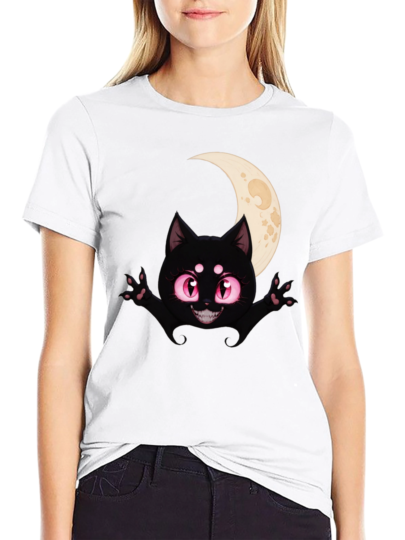 Black Black Cat Moon T-Shirt - Halloween Style view 9