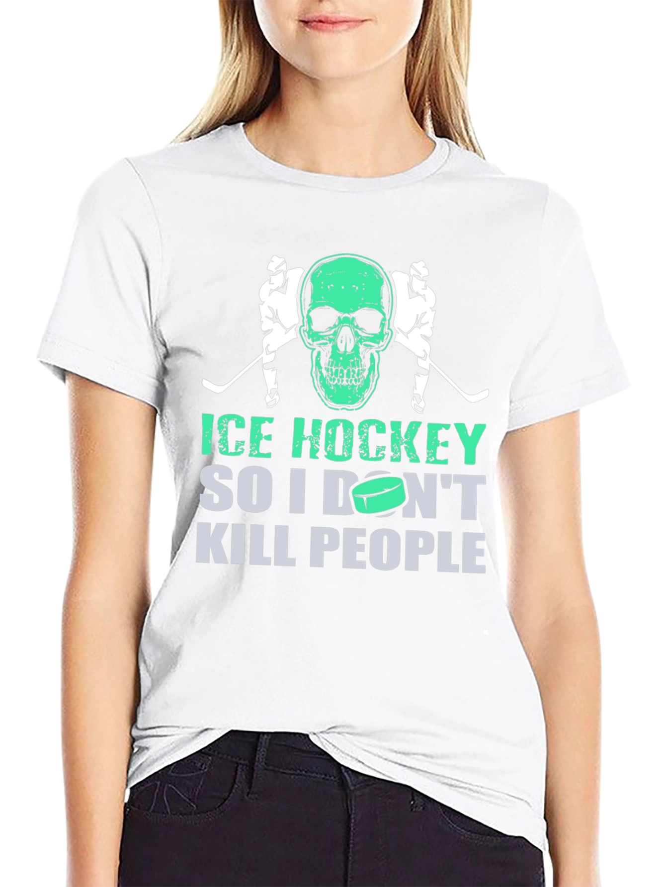 Black Ice Hockey Skull Graphic T-Shirt view 9