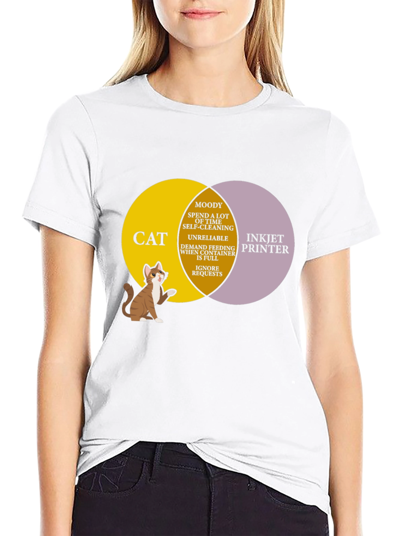 Black Cat vs Printer Venn Diagram T-Shirt view 9