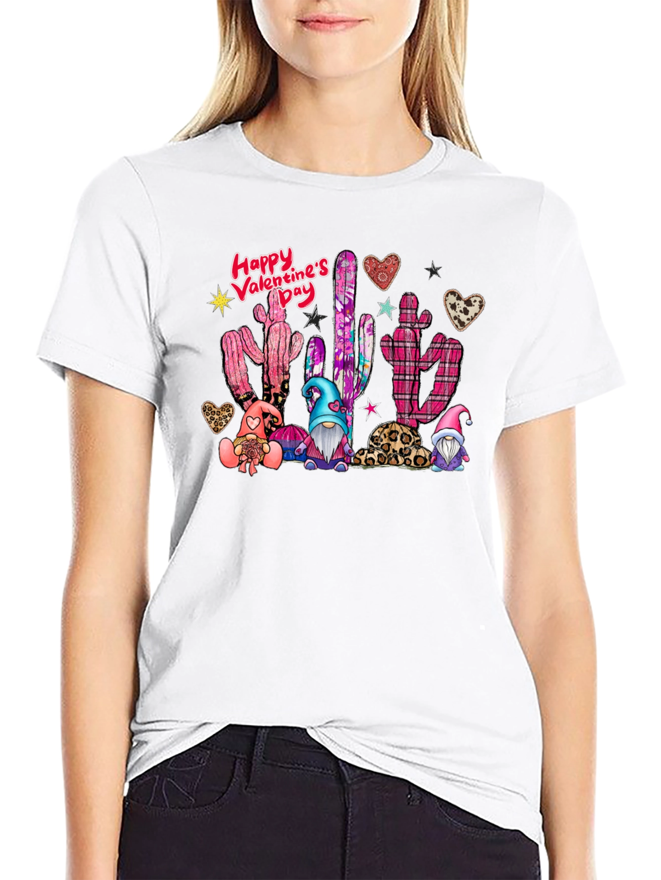 Valentine's Day Cactus Gnomes Black T-Shirt - 9