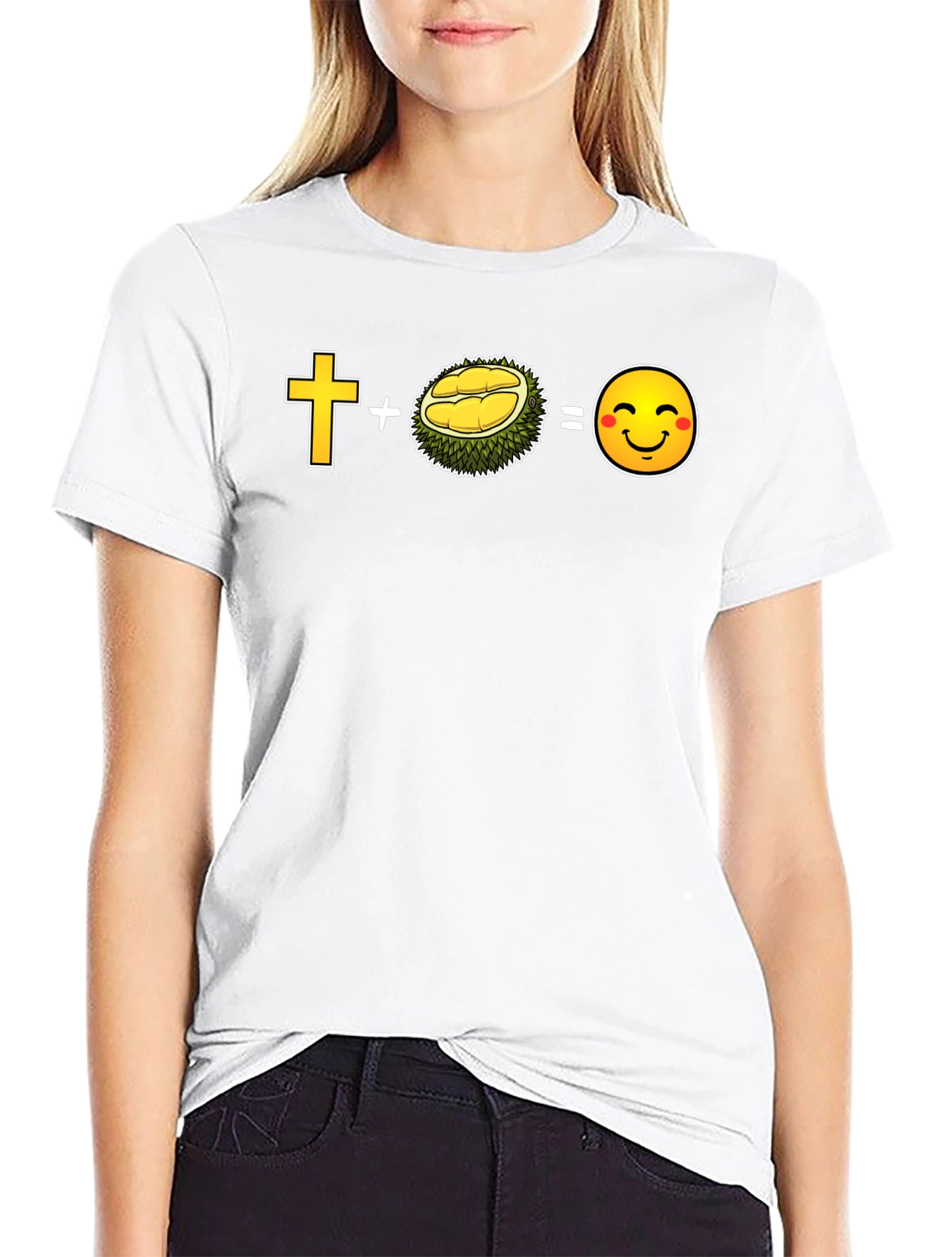 Black Cross Plus Durian Equals Smiley Face Black T-Shirt view 9