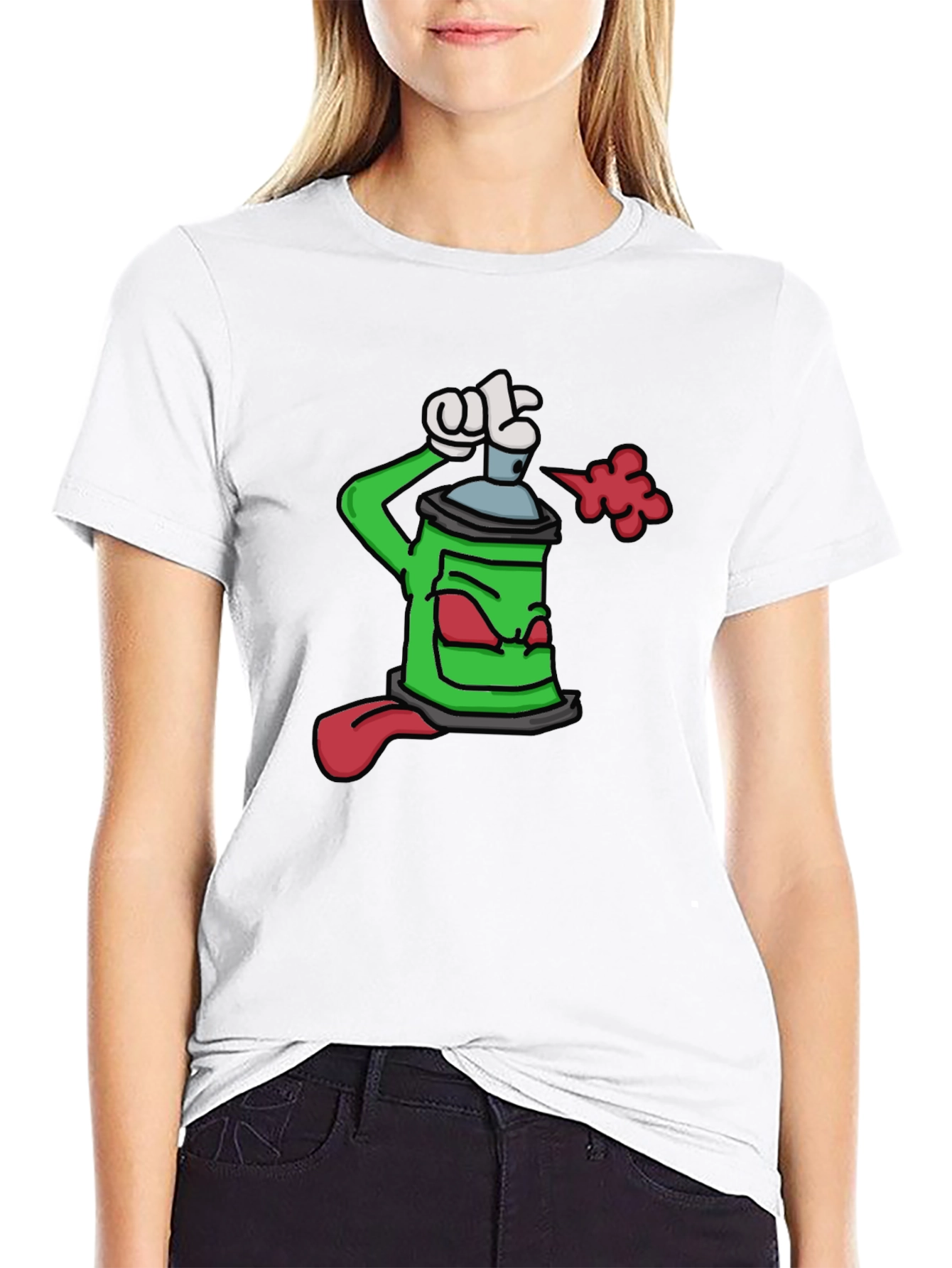 Black Cartoon Spray Paint Graphic Tee - Unique Streetwear Style view 9