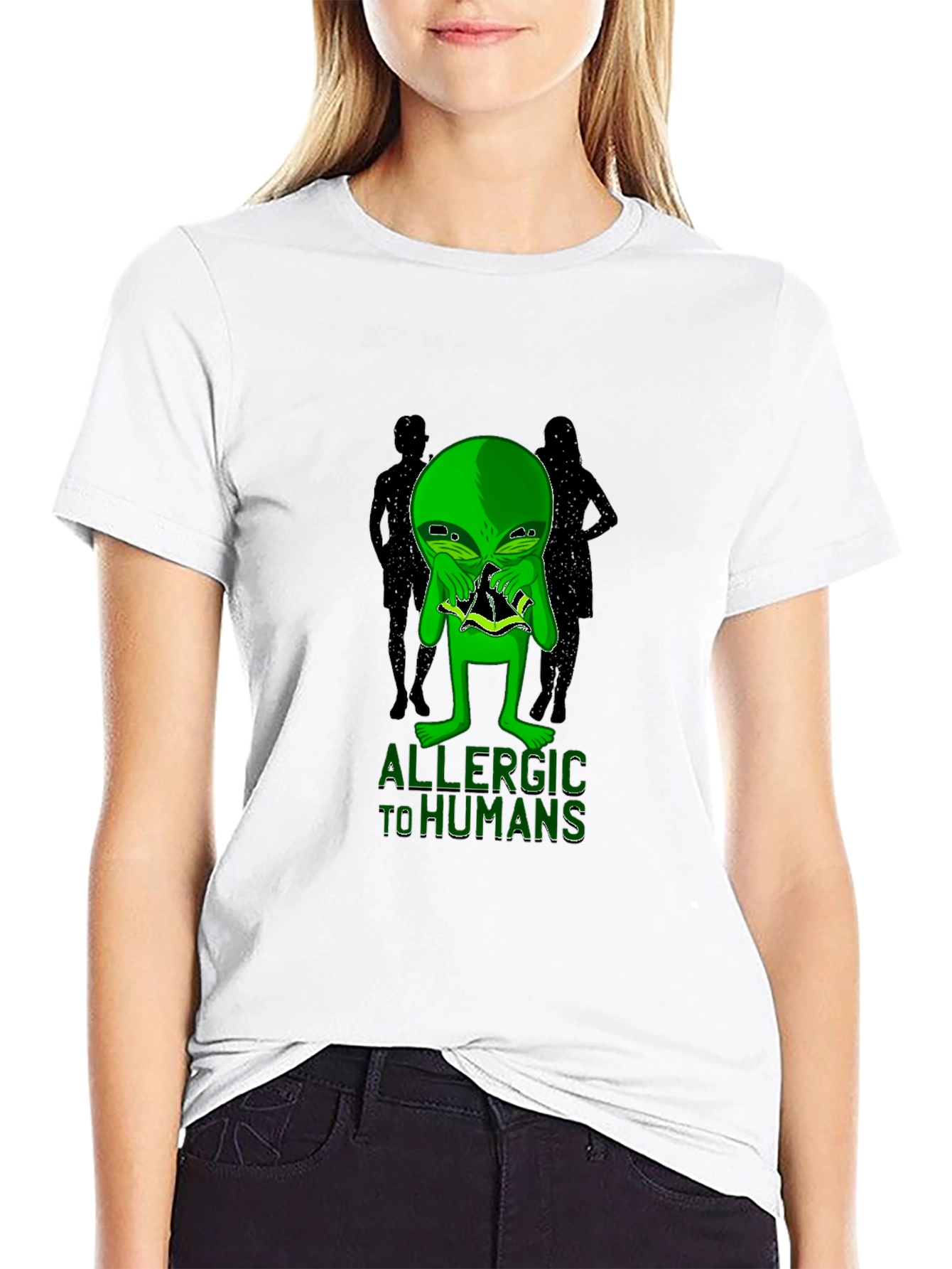 Black Allergic to Humans Alien Graphic T-Shirt view 9