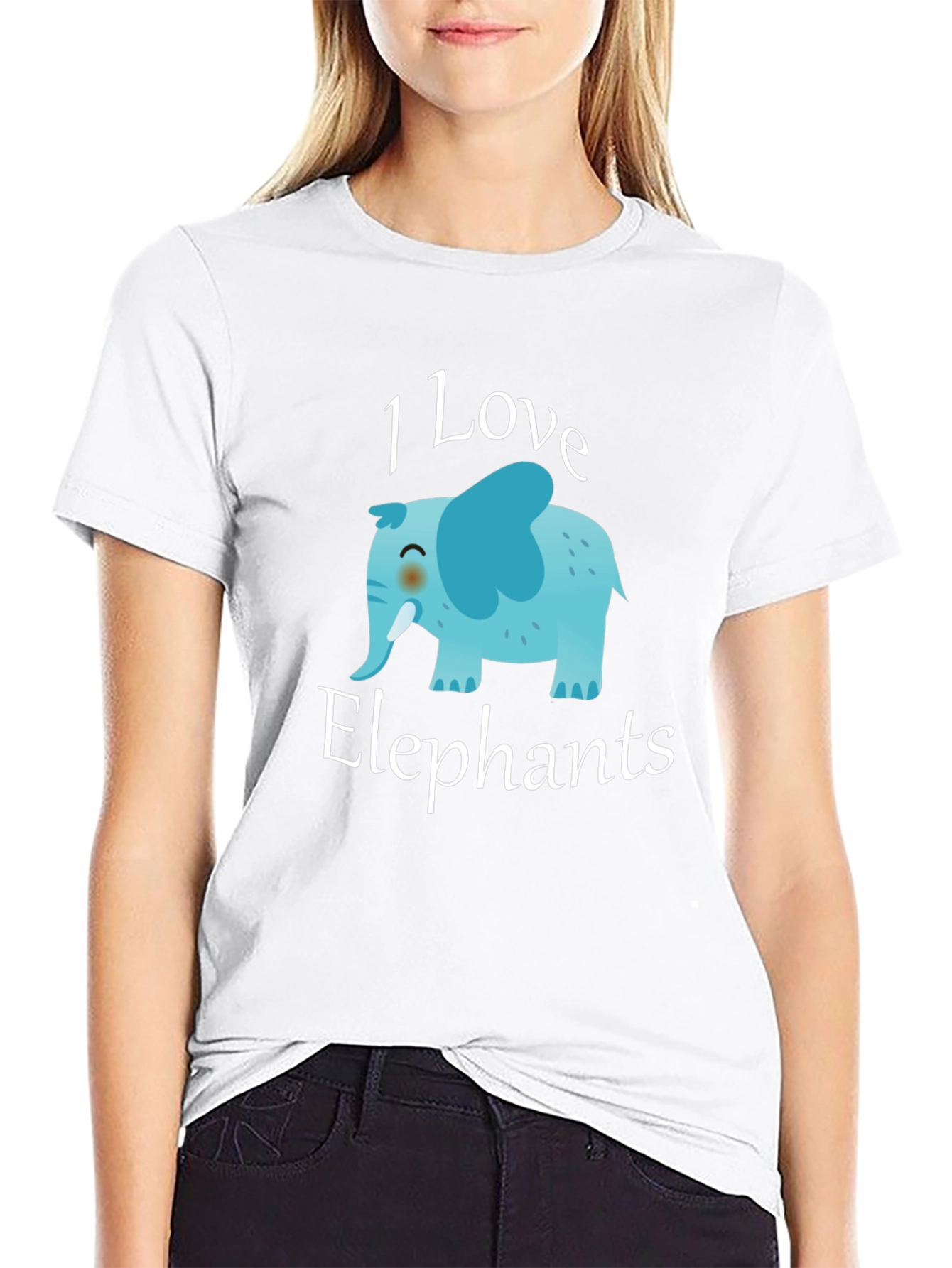 Black I Love Elephants Graphic T-Shirt view 9
