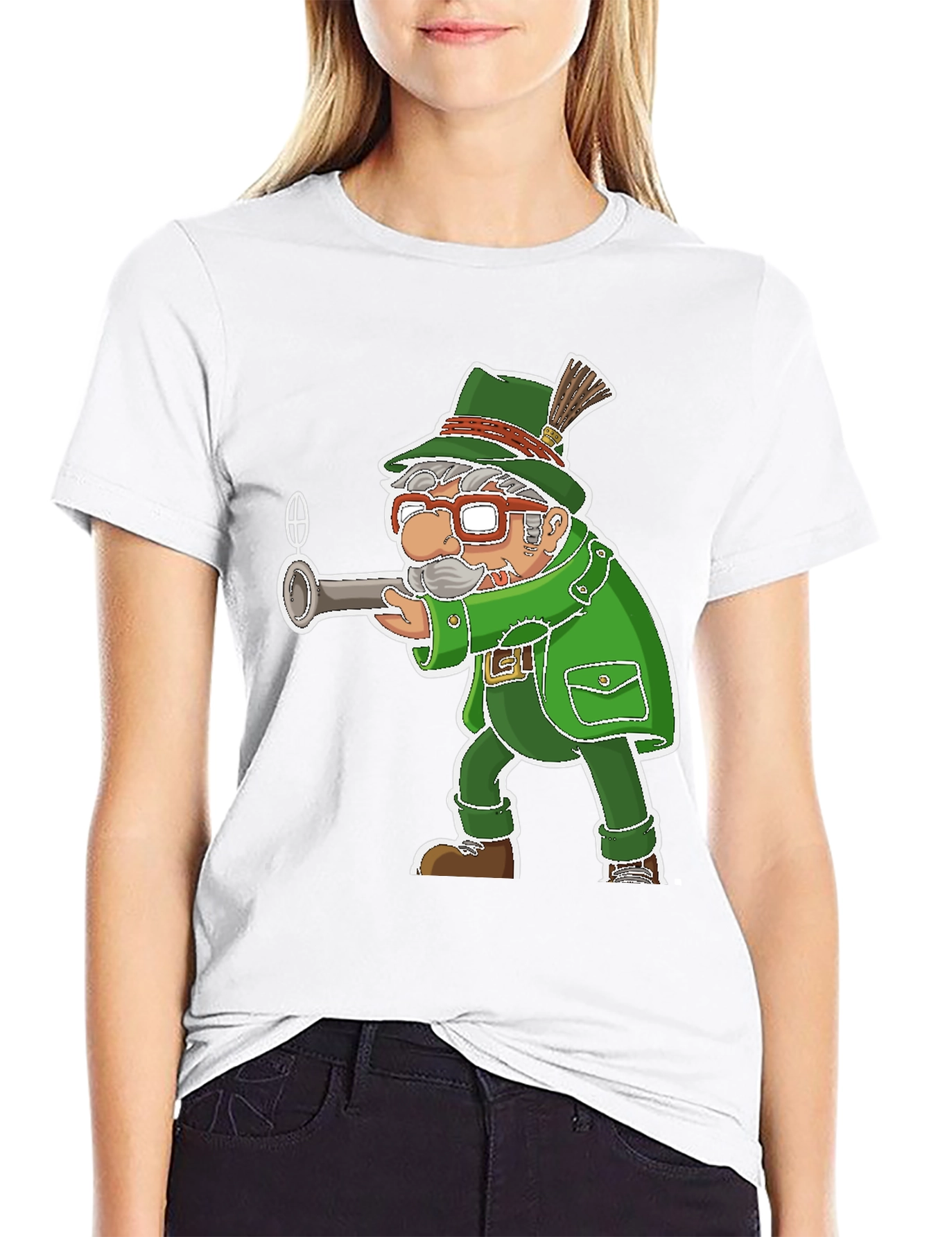 Black Cartoon Hunter T-Shirt - Novelty Graphic Tee view 9